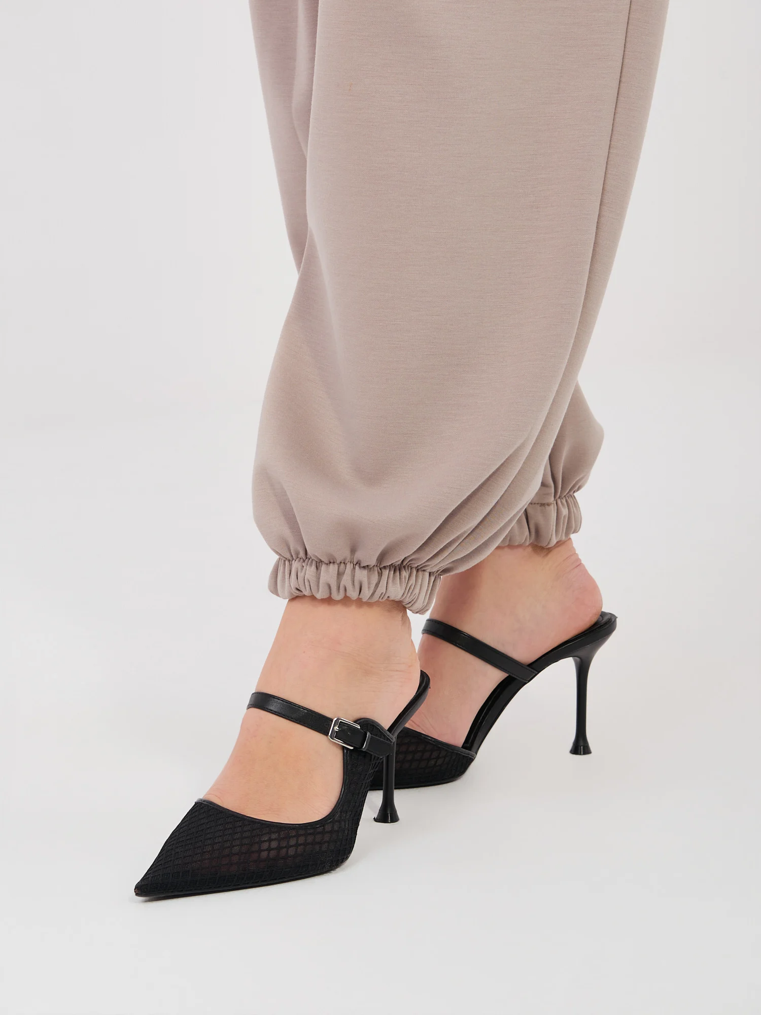 Pantaloni Dama Mansete elastice, Guler inalt, ITALY MODA, Bej Eleganta Office - imagine 7