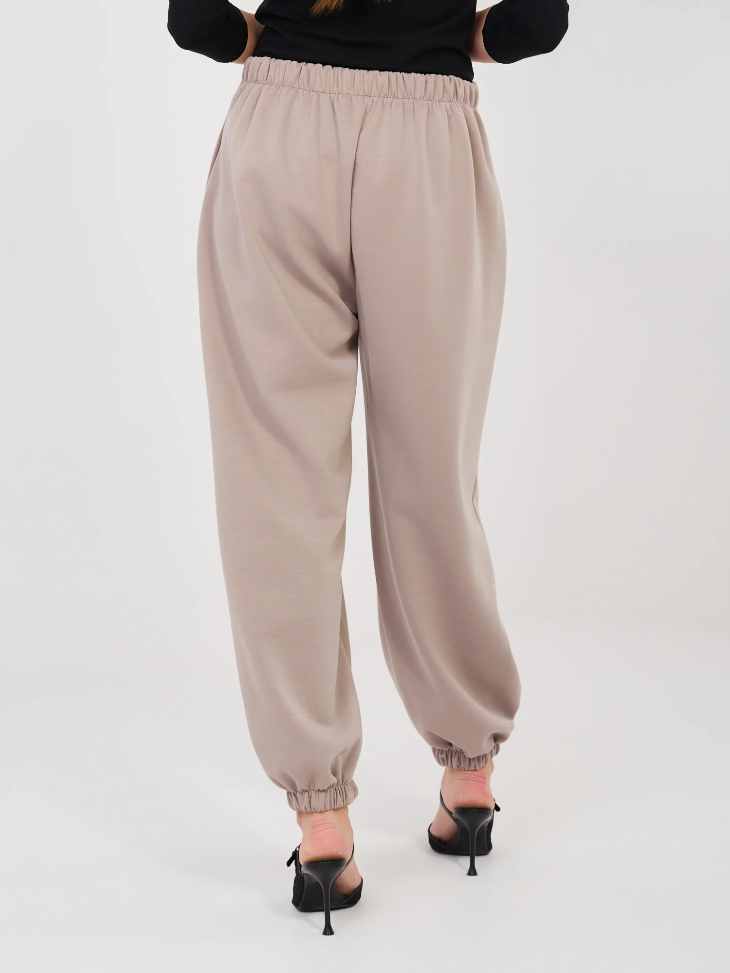 Pantaloni Dama Mansete elastice, Guler inalt, ITALY MODA, Bej Eleganta Office - imagine 4
