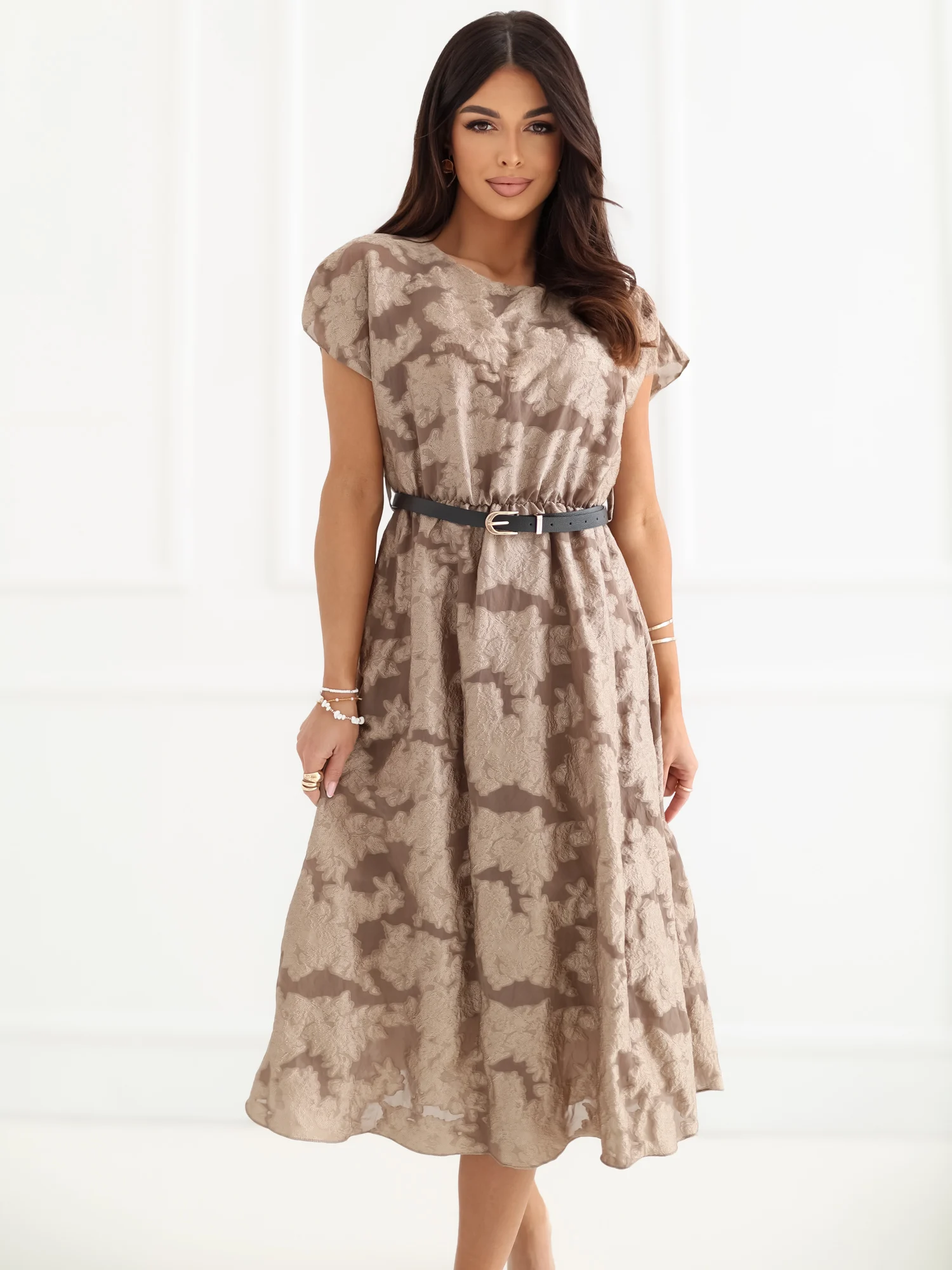 Rochie Dama Midi, Lejera, RUE PARIS, Bej de Petrecere - imagine 5