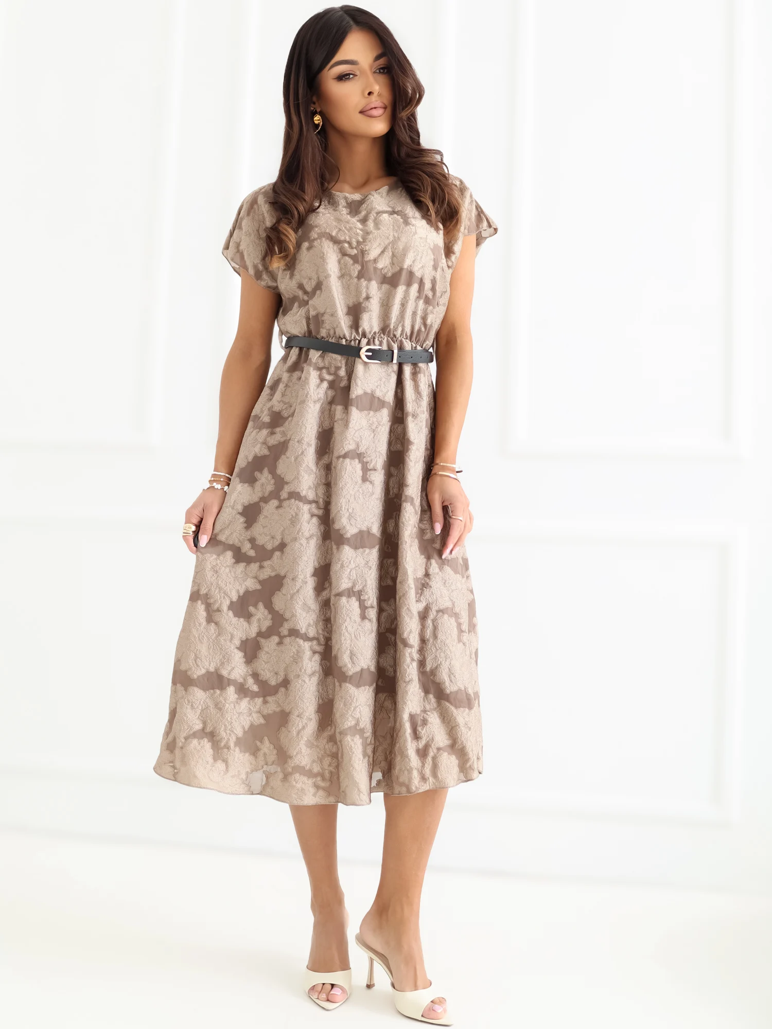Rochie Dama Midi, Lejera, RUE PARIS, Bej de Petrecere - imagine 4