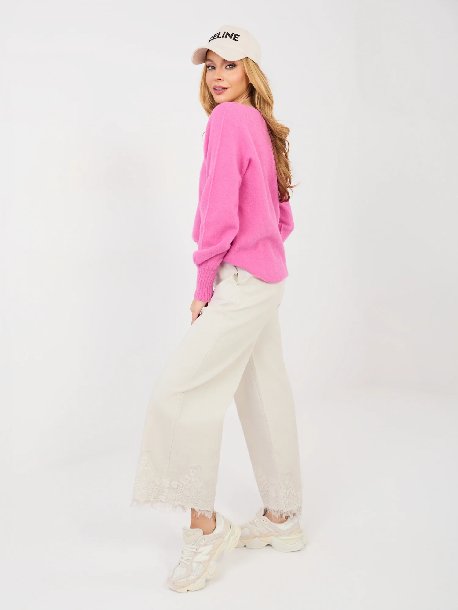 Pantaloni Dama Dantela, Larga, RUE PARIS, Bej Casual - imagine 3