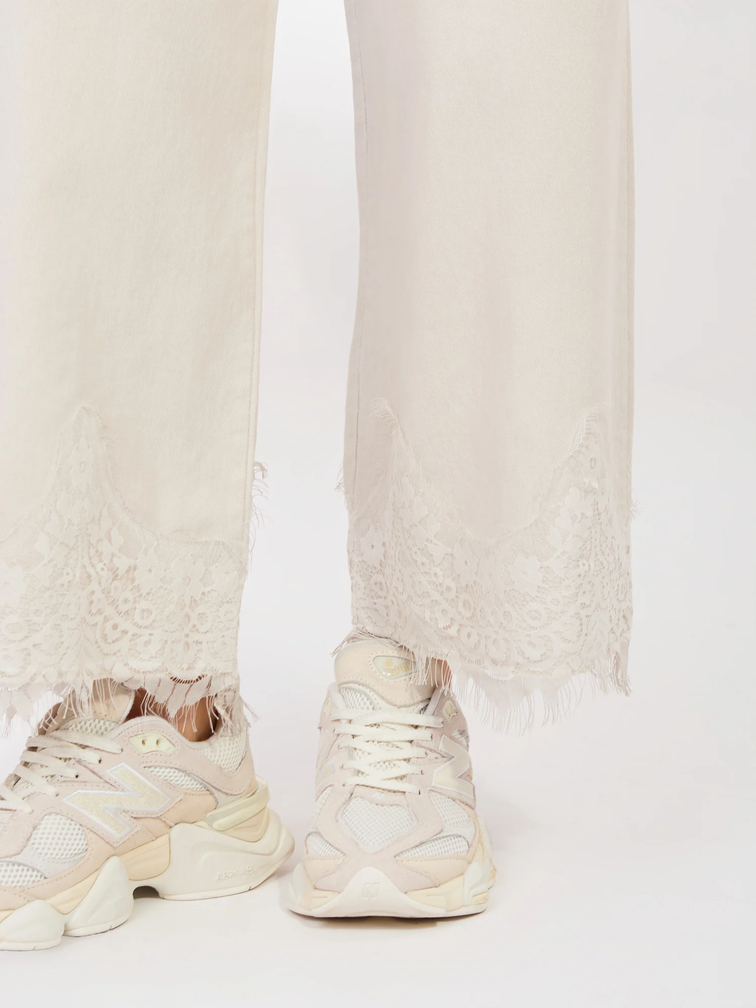 Pantaloni Dama Dantela, Larga, RUE PARIS, Bej Casual - imagine 2
