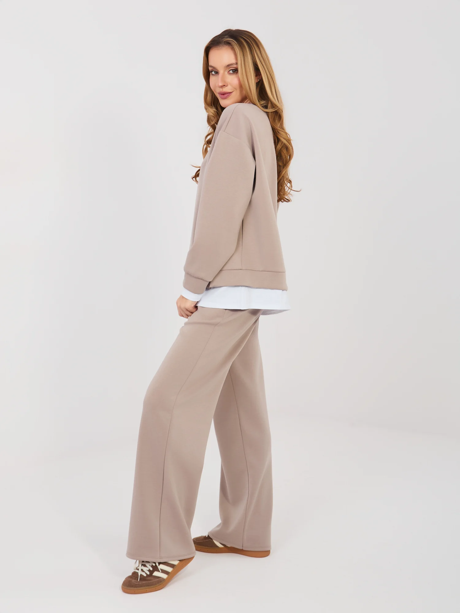 Compleu Dama Maneca lunga, Dreapta, RUE PARIS, Bej Casual - imagine 7