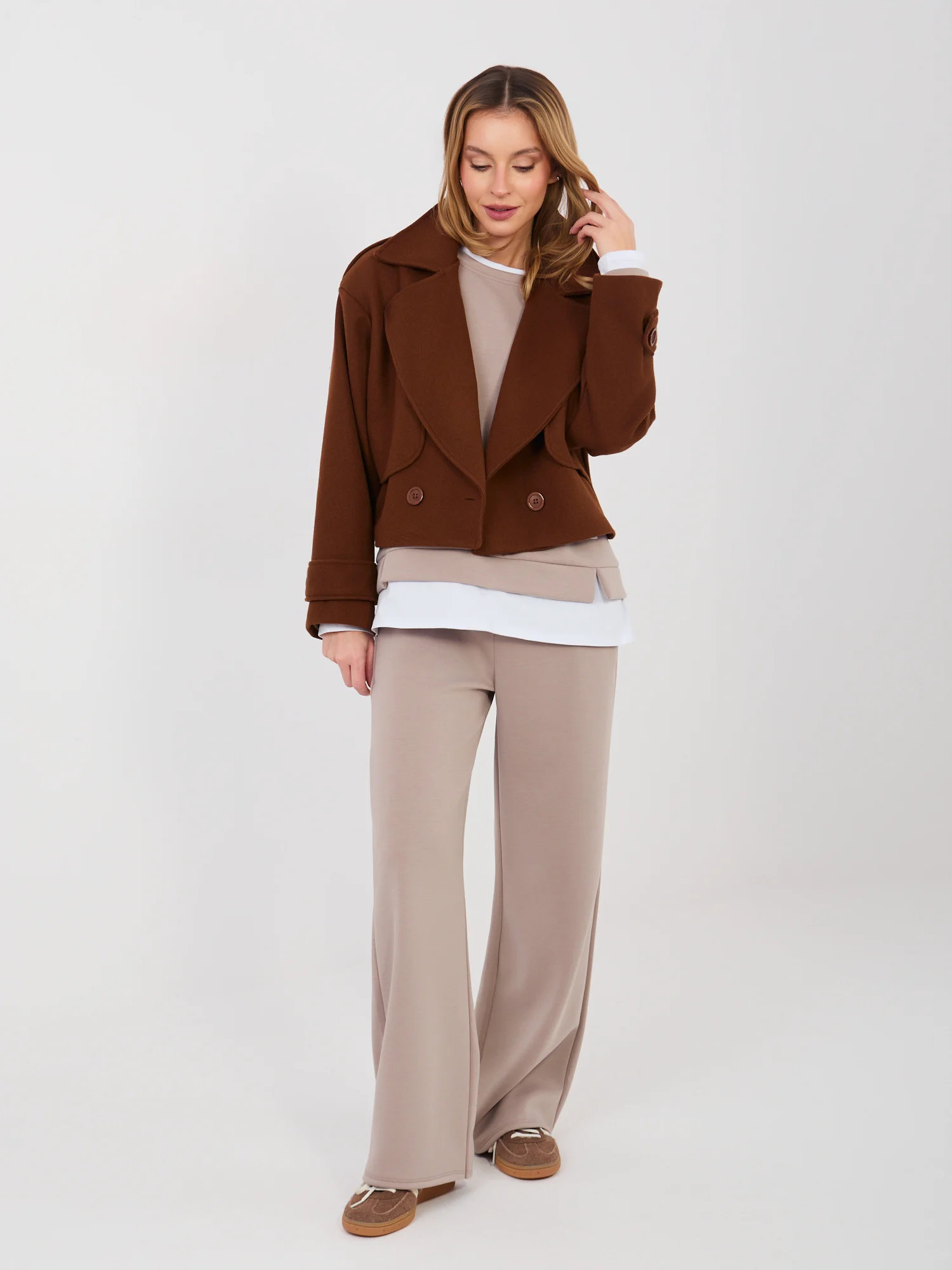 Compleu Dama Maneca lunga, Dreapta, RUE PARIS, Bej Casual - imagine 4