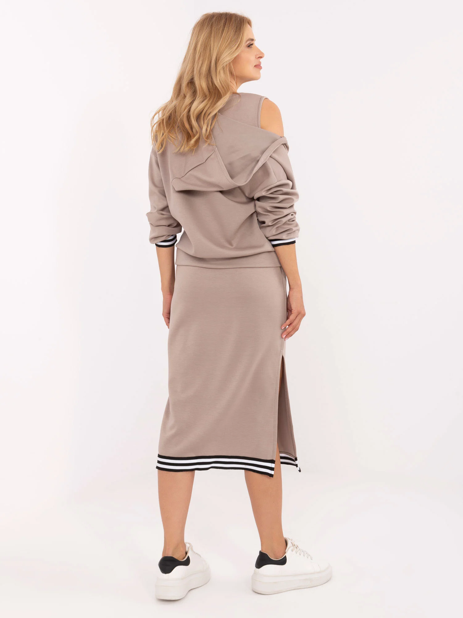 Compleu Dama Midi, Decolteu in V, RUE PARIS, Bej Casual - imagine 4