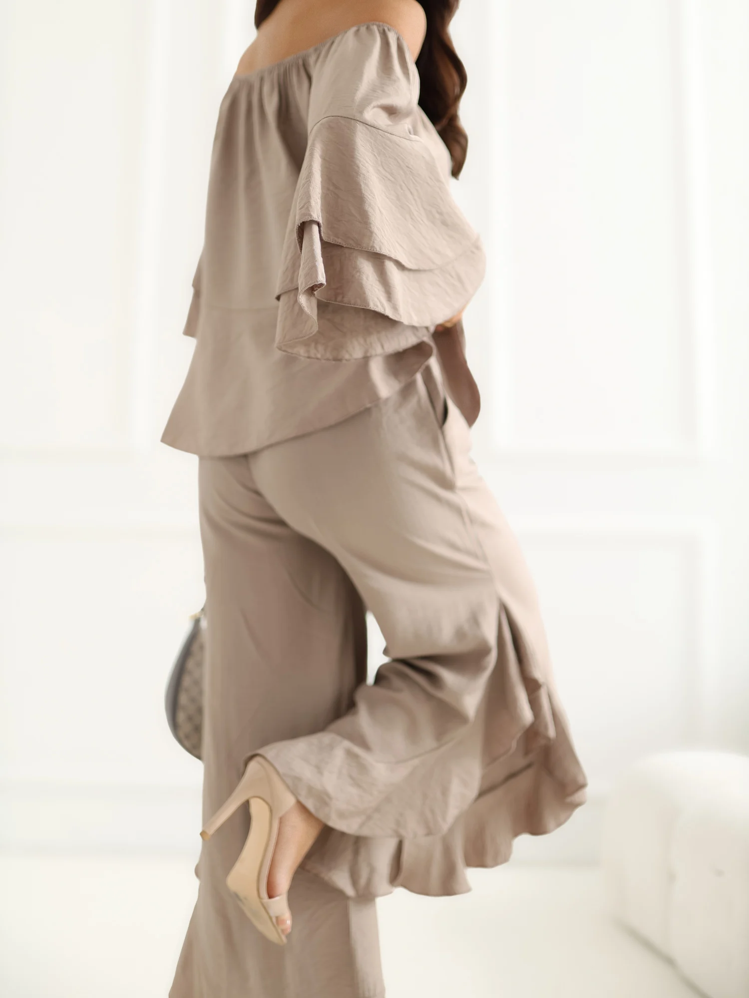 Compleu Dama Maneca 3/4, Guler inalt, RUE PARIS, Bej Eleganta Office - imagine 8