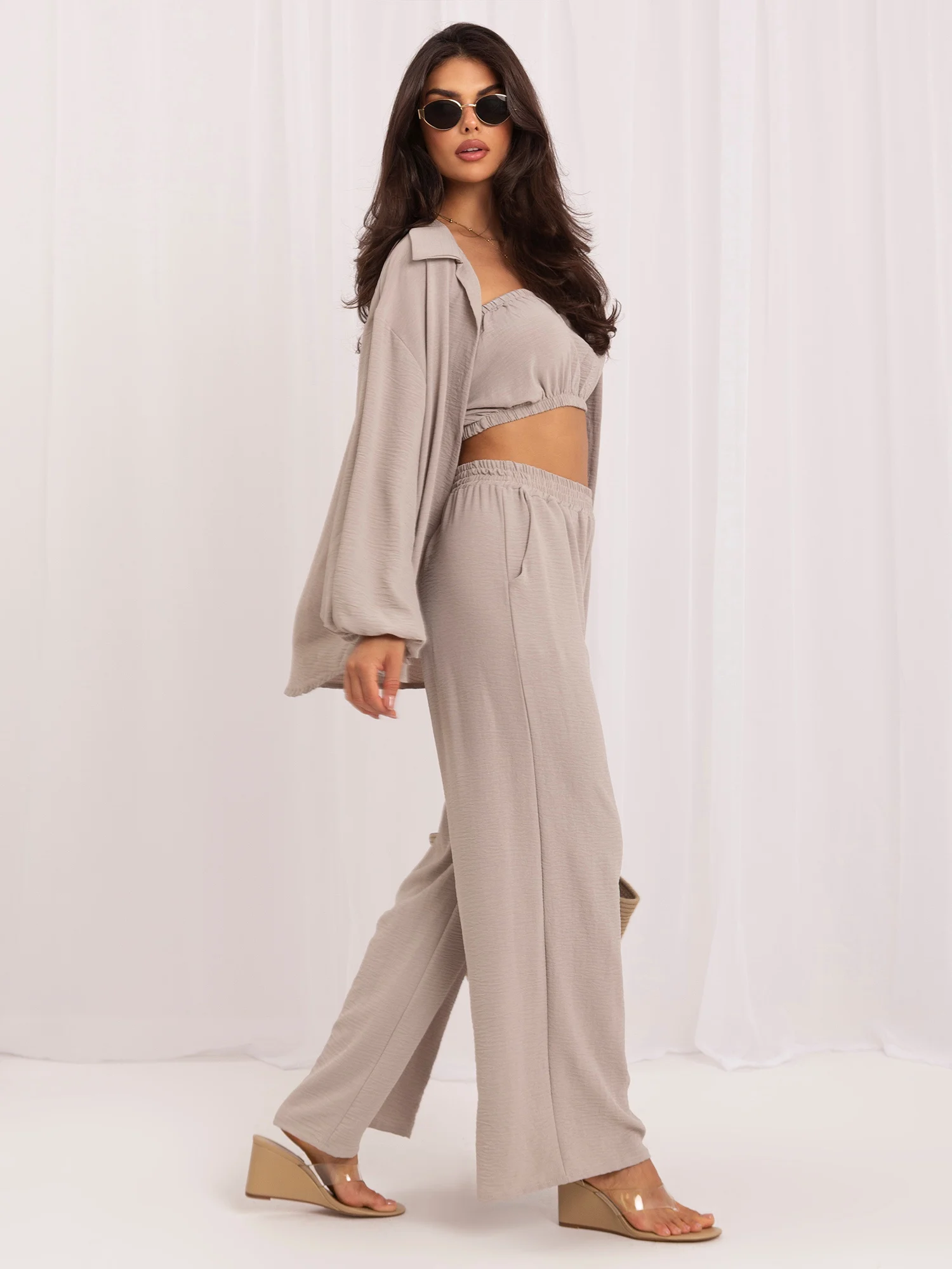Compleu Dama Maneca lunga, Croiala dreapta, ITALY MODA, Bej Casual - imagine 3