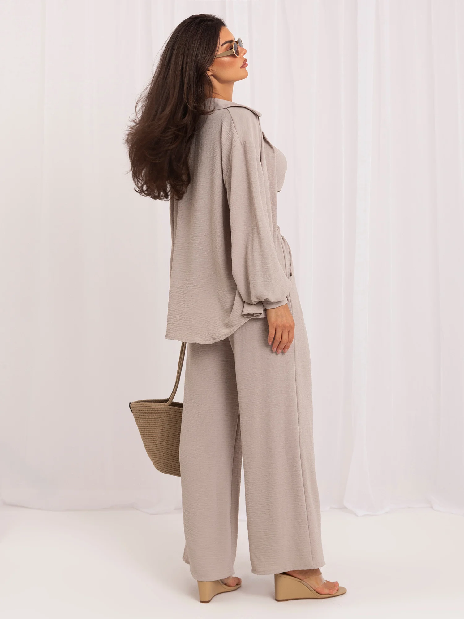 Compleu Dama Maneca lunga, Croiala dreapta, ITALY MODA, Bej Casual - imagine 5