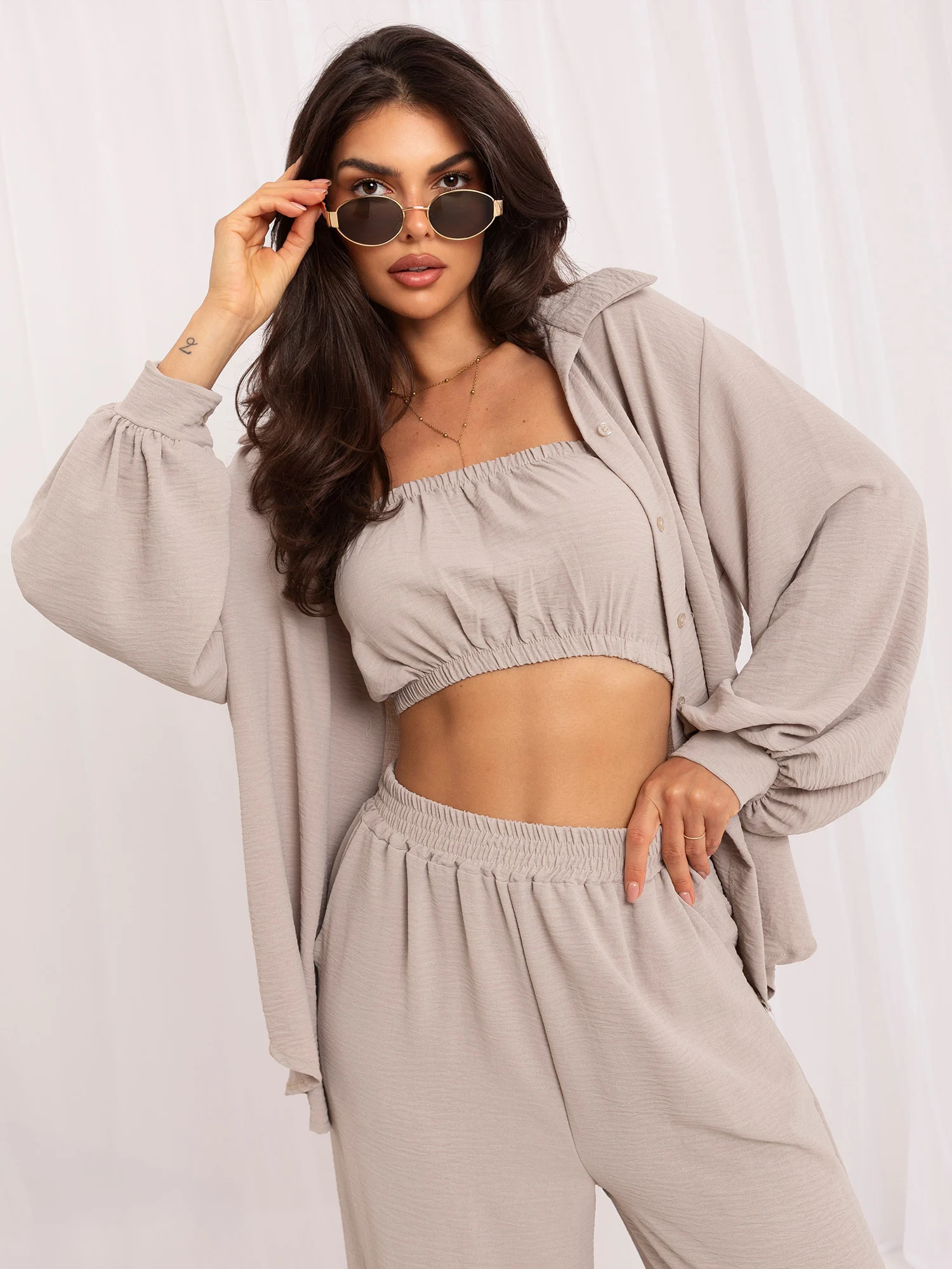 Compleu Dama Maneca lunga, Croiala dreapta, ITALY MODA, Bej Casual - imagine 6