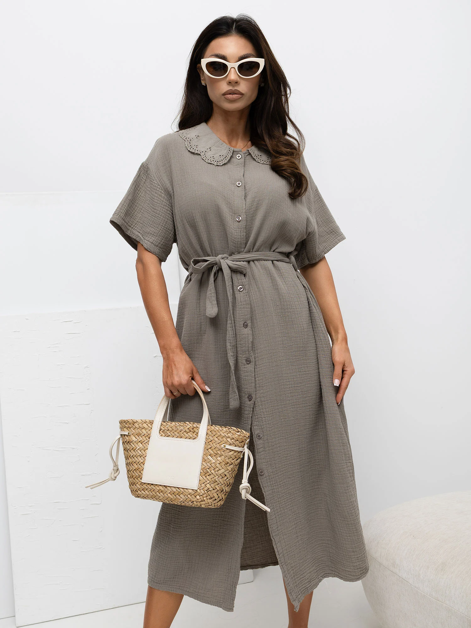 Rochie Dama Midi, Lejera, ITALY MODA, Bej de Vara - imagine 2