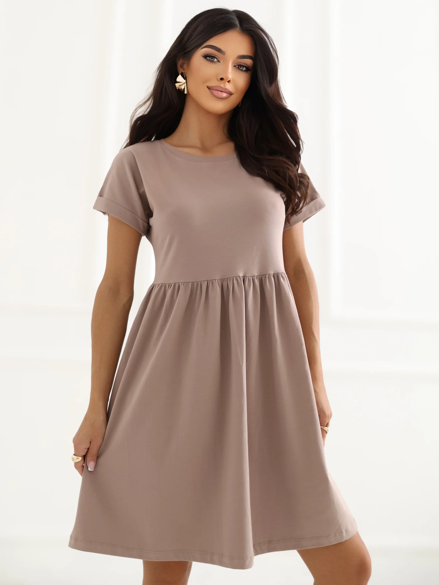 Rochie Dama Midi, Lejera, RUE PARIS, Bej de Vara - imagine 3