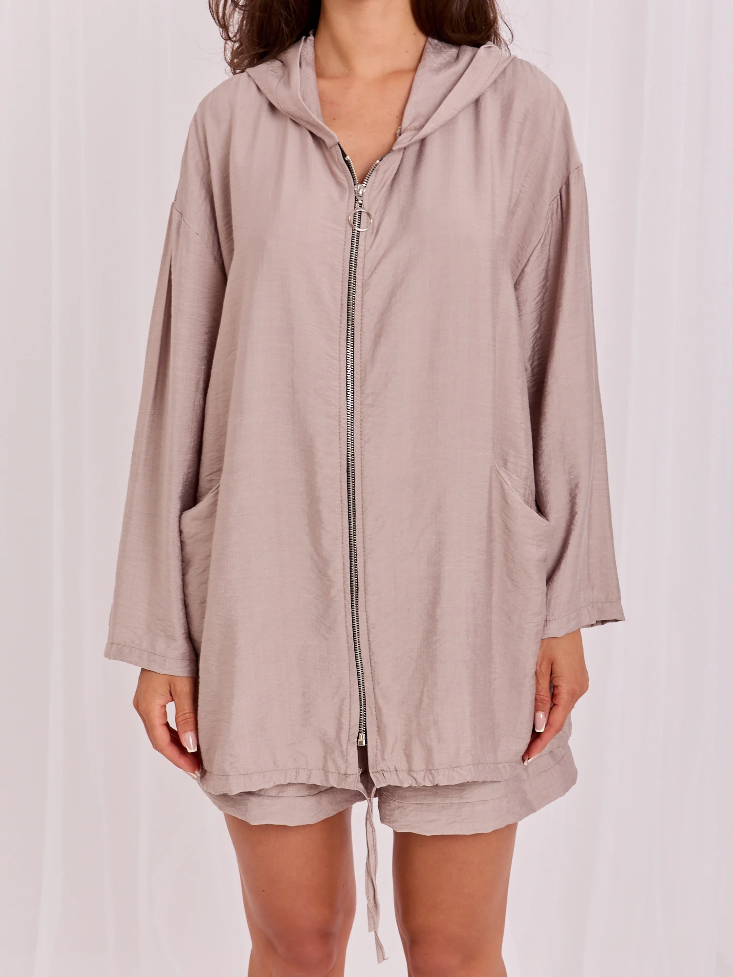 Hanorac Dama Maneca lunga, Guler inalt, RUE PARIS, Bej Casual - imagine 5