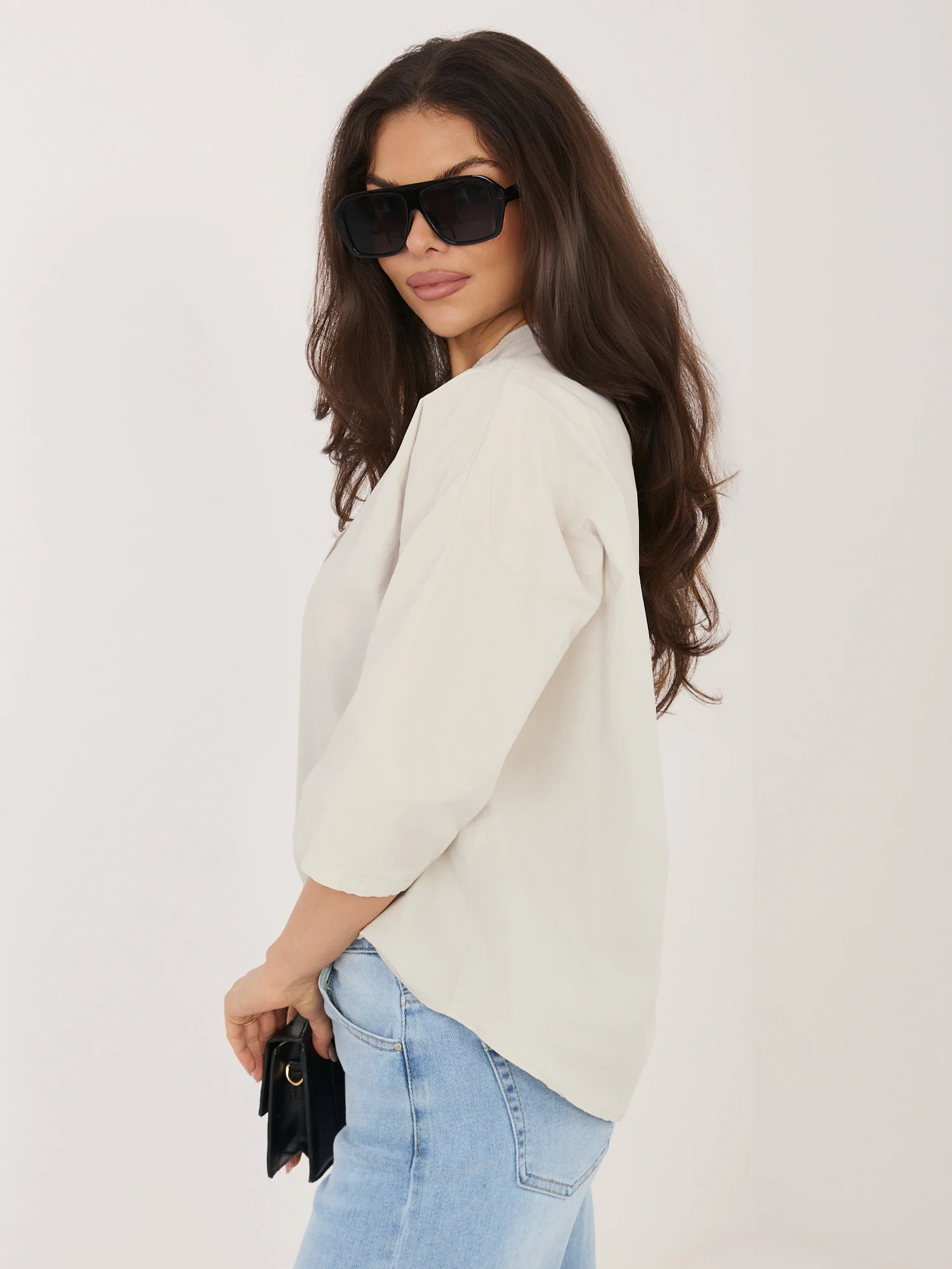 Camasa Dama Mini, Decolteu in V, Maya, Bej Eleganta Office - imagine 2