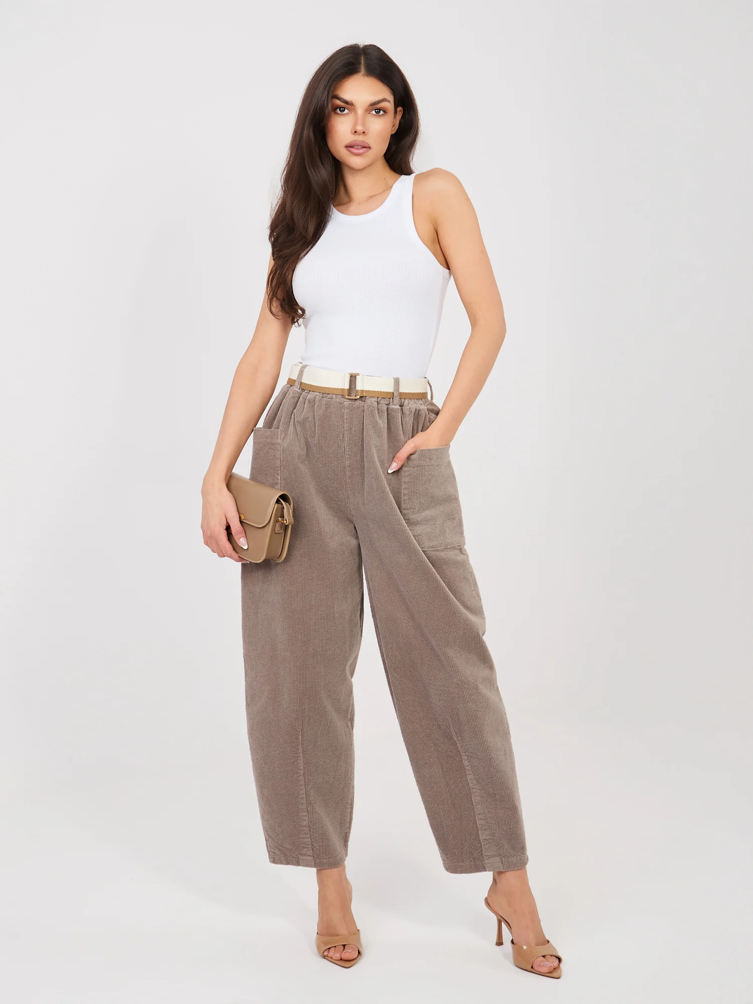 Pantaloni Dama Conica, Guler inalt, RUE PARIS, Bej Casual - imagine 6