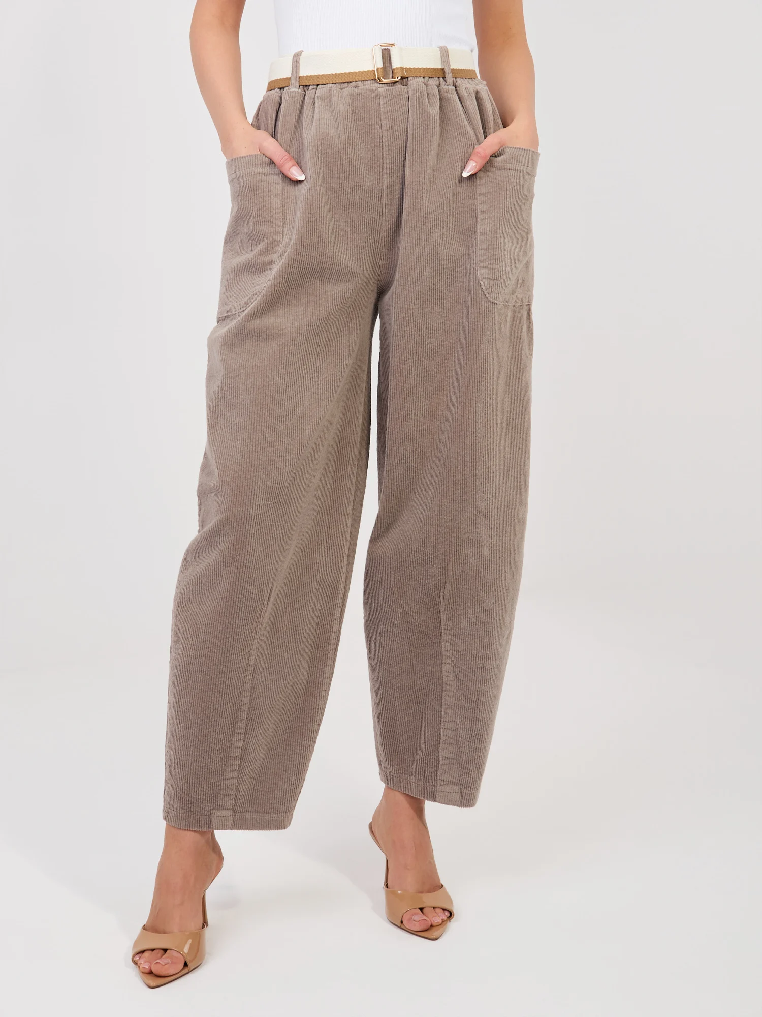 Pantaloni Dama Conica, Guler inalt, RUE PARIS, Bej Casual - imagine 4