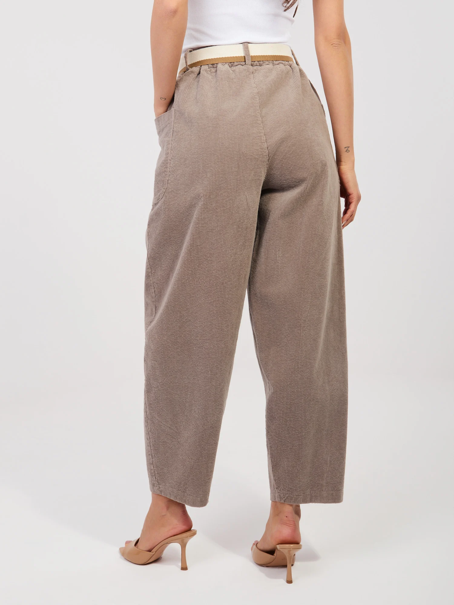 Pantaloni Dama Conica, Guler inalt, RUE PARIS, Bej Casual - imagine 5