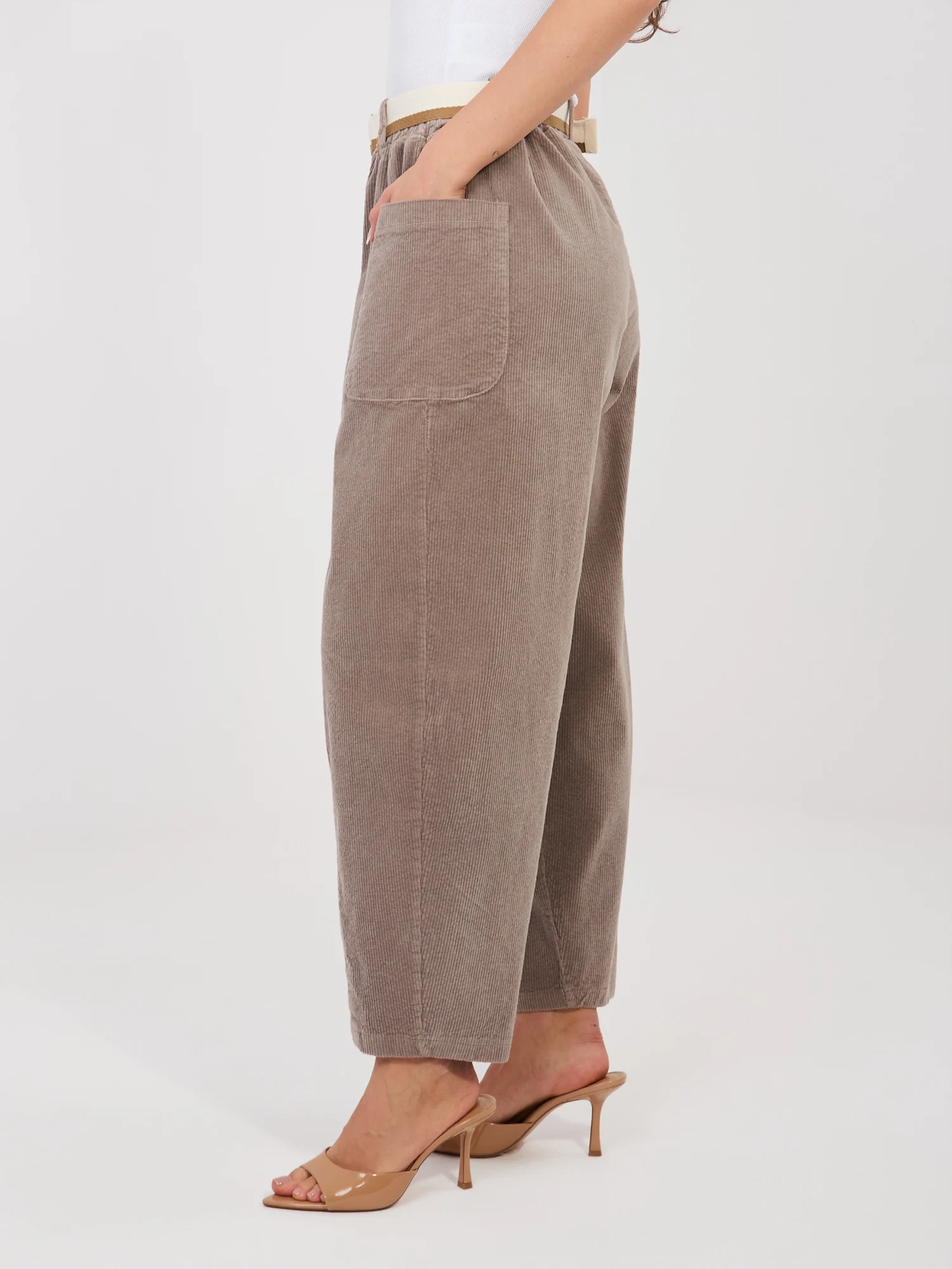 Pantaloni Dama Conica, Guler inalt, RUE PARIS, Bej Casual - imagine 2