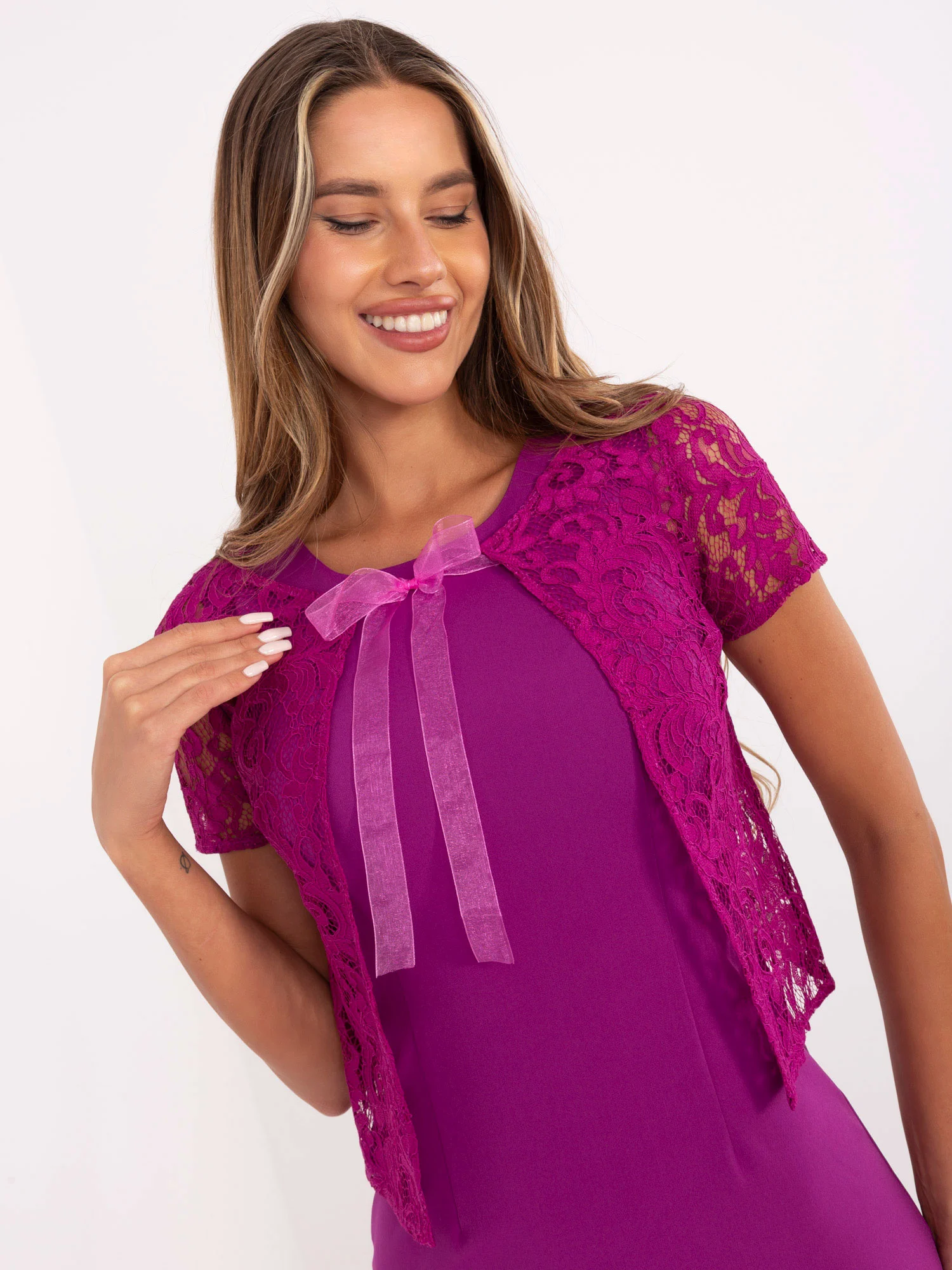 Rochie Dama Mini, Dantela, LAKERTA, Mov de Sarbatori - Image 5