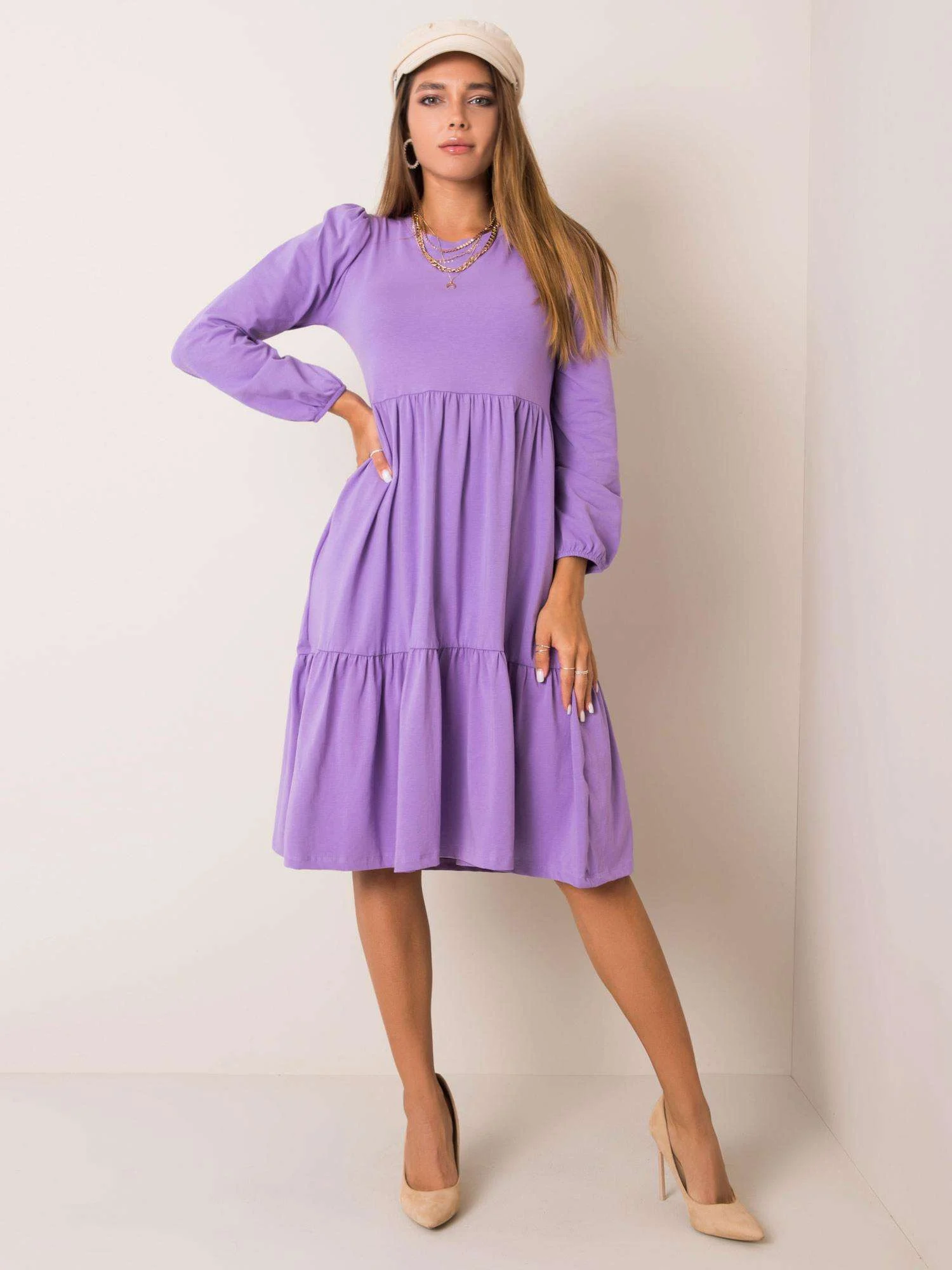 Rochie Dama Midi, Decolteu rotund, RUE PARIS, Mov Casual - Image 2