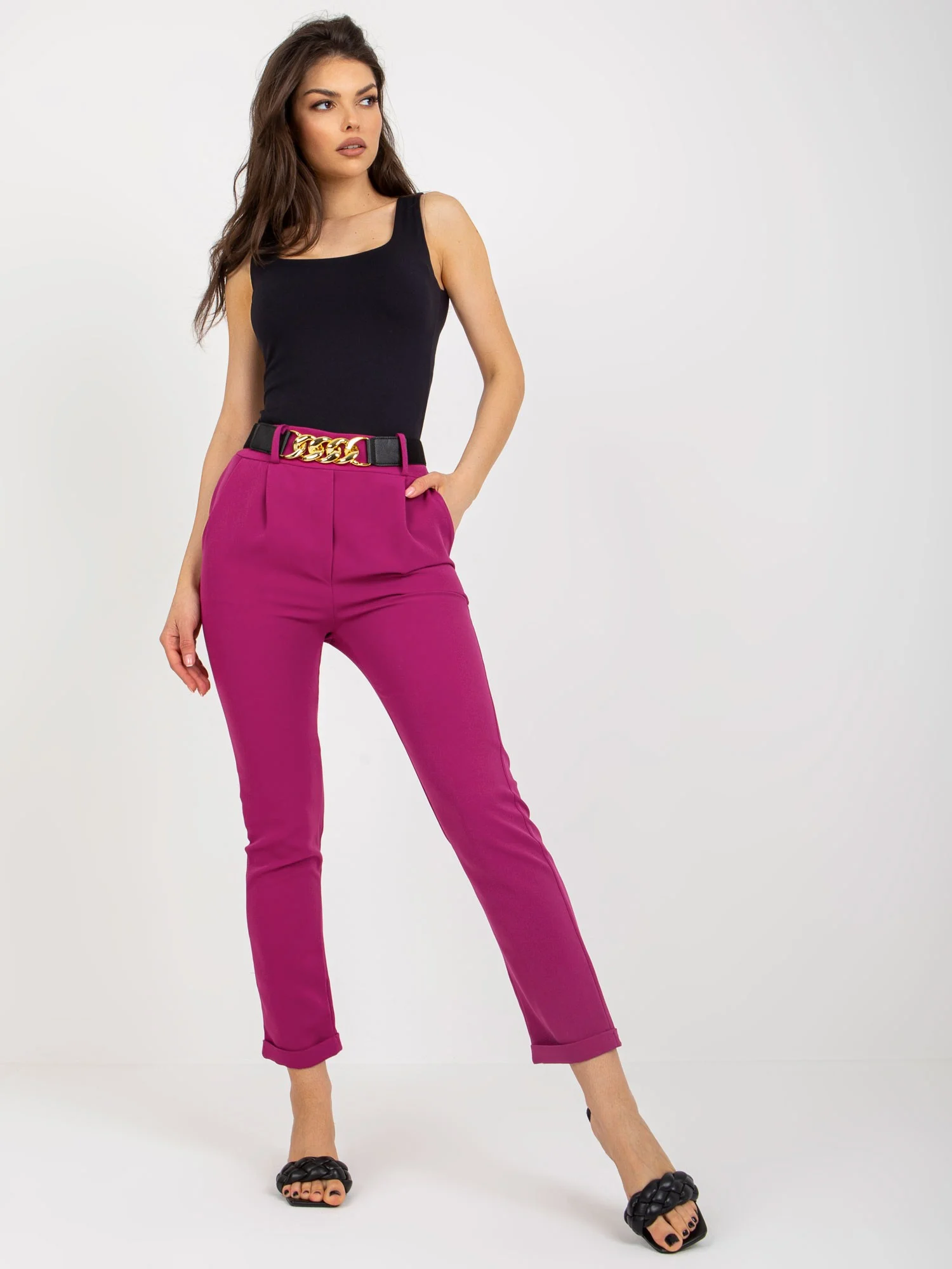 Pantaloni Dama Clasic, Guler inalt, ITALY MODA, Mov de Petrecere - imagine 2
