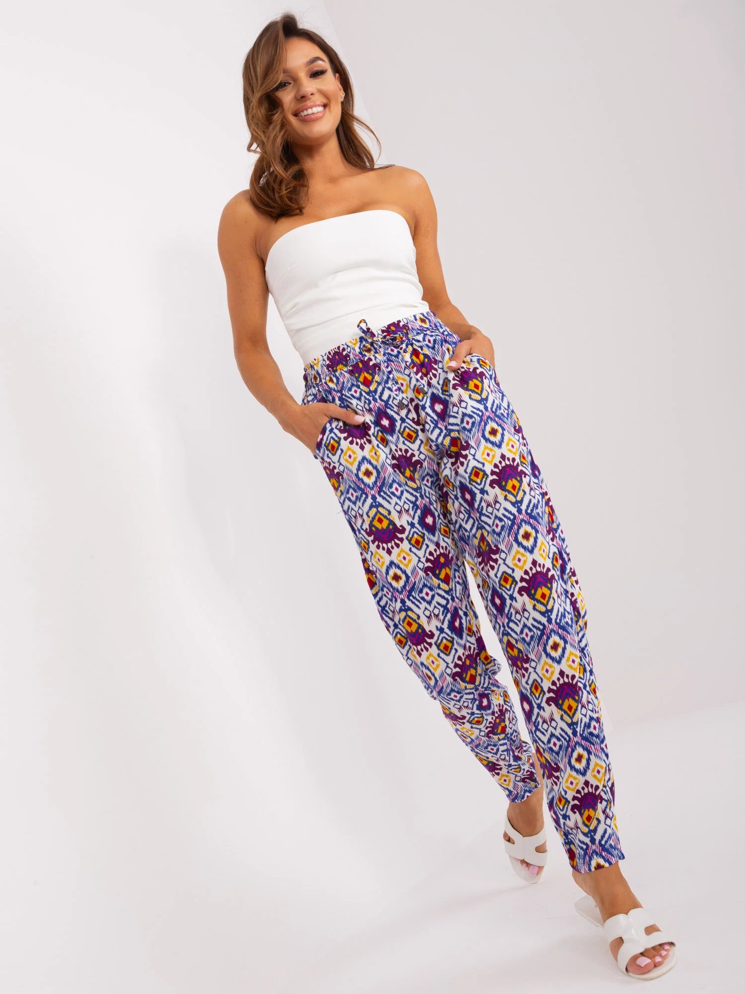 Pantaloni Dama Conica, Guler inalt, Sublevel, Mov Casual Marimi Mari - imagine 4