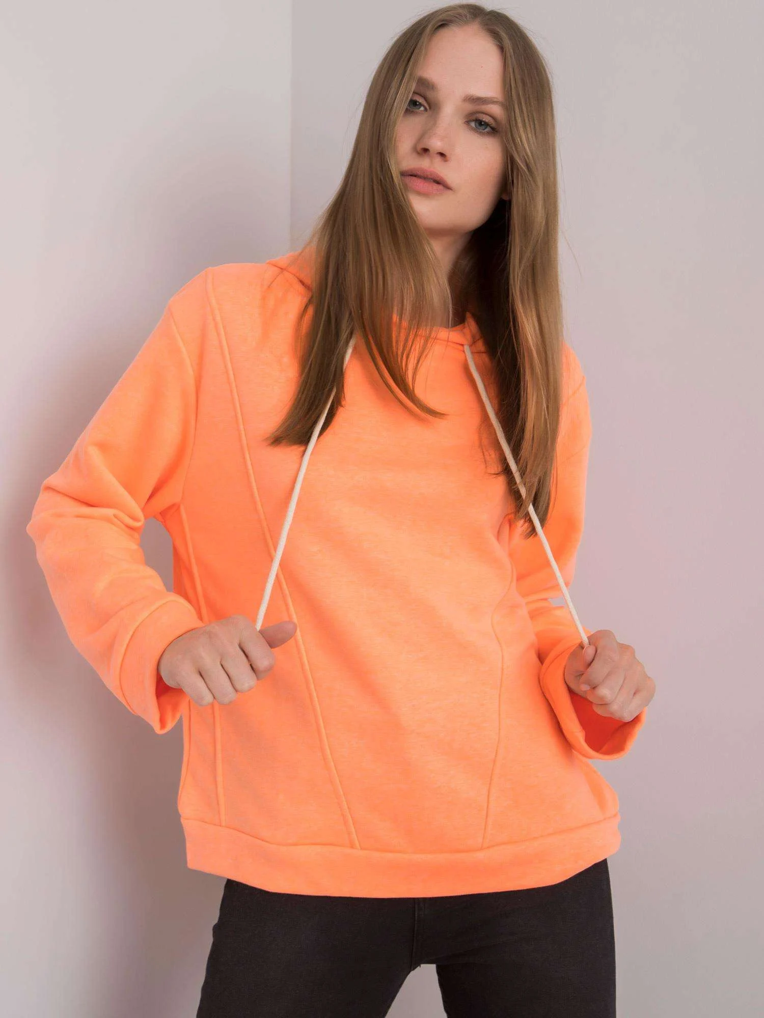 Hanorac Dama Maneca lunga, Decolteu cu gluga, ex moda, Portocaliu Casual - imagine 3