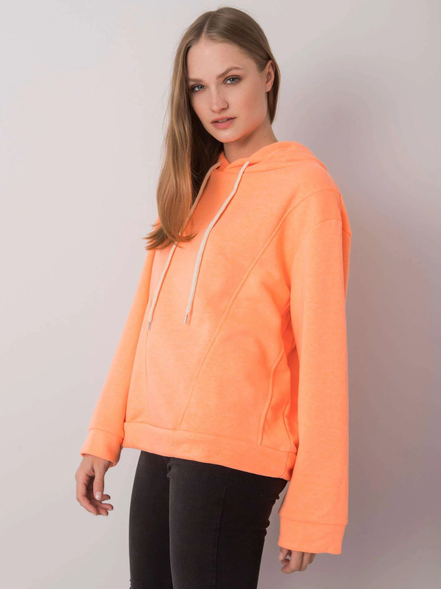 Hanorac Dama Maneca lunga, Decolteu cu gluga, ex moda, Portocaliu Casual - imagine 4