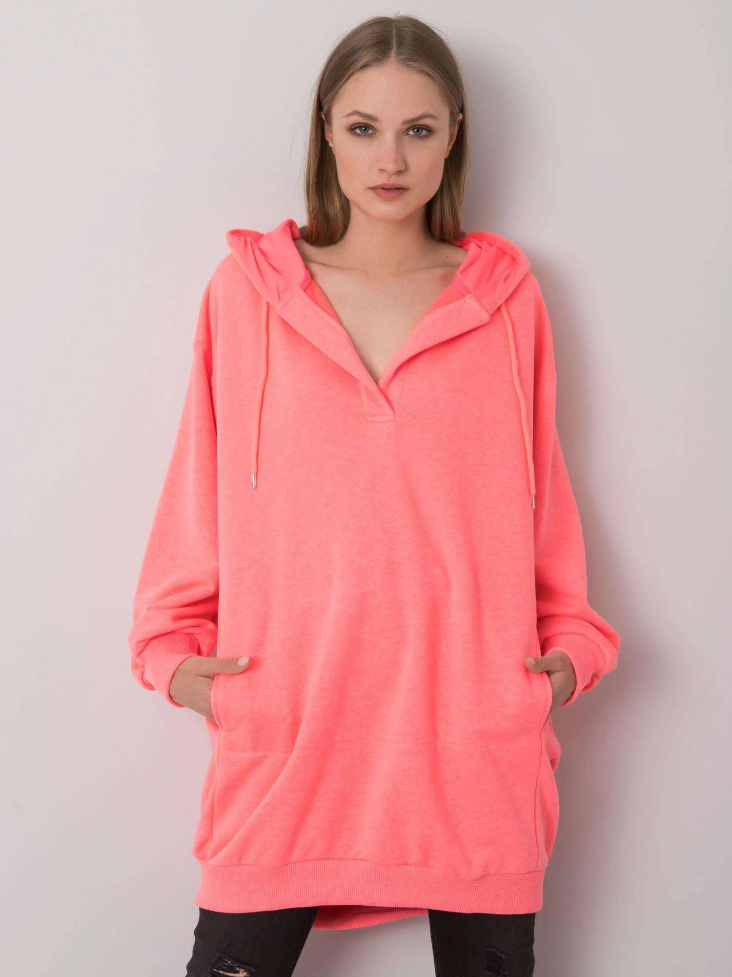 Hanorac Dama Maneca lunga, Decolteu in V, ex moda, Roz Casual - imagine 3