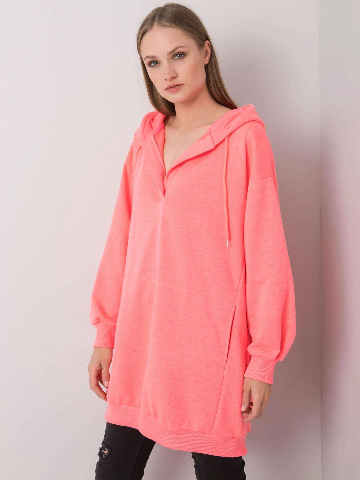 Hanorac Dama Maneca lunga, Decolteu in V, ex moda, Roz Casual - imagine 2
