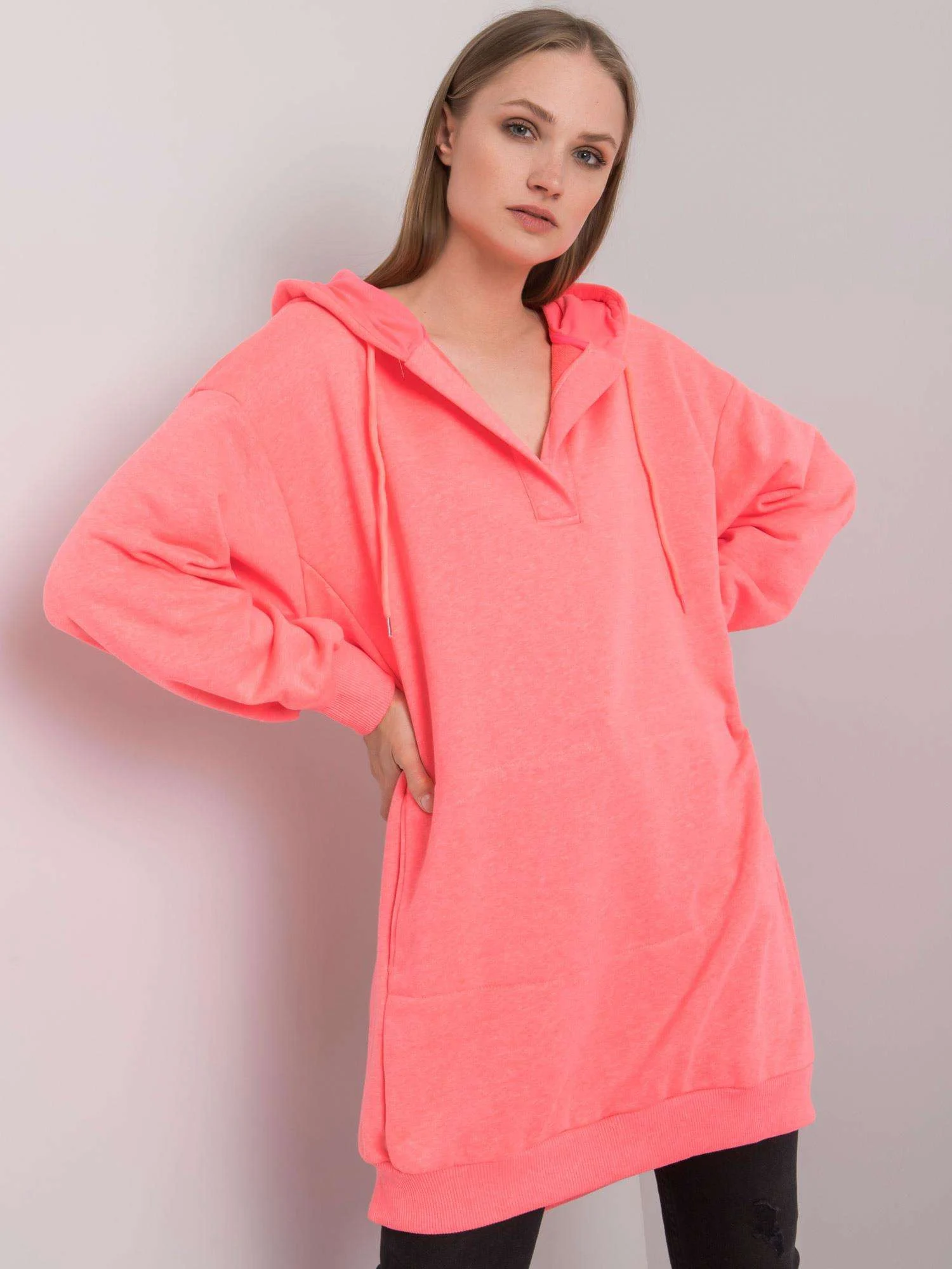 Hanorac Dama Maneca lunga, Decolteu in V, ex moda, Roz Casual - imagine 5