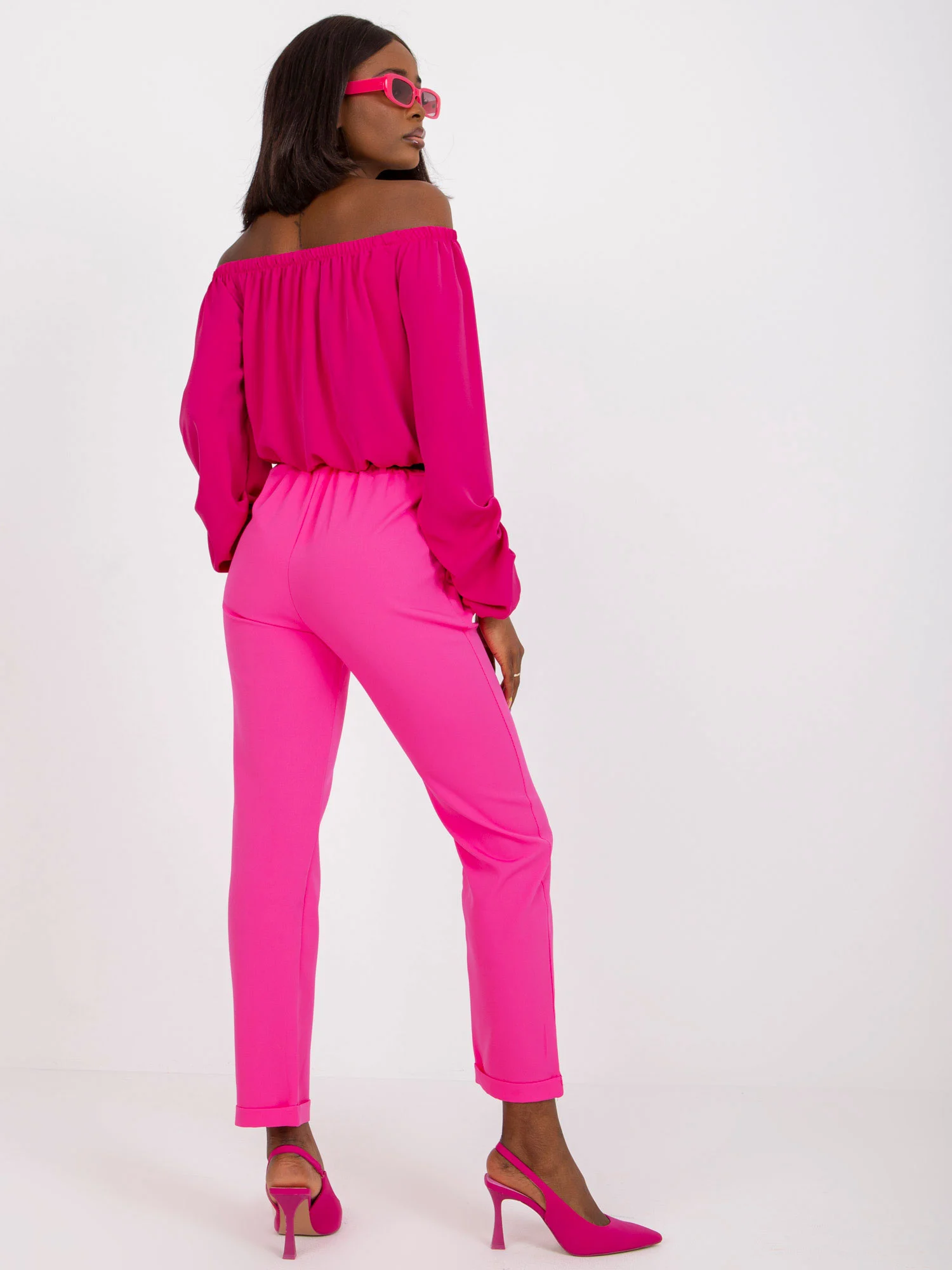 Pantaloni Dama Clasic, Guler inalt, ITALY MODA, Roz de Petrecere Marimi Mari - imagine 2