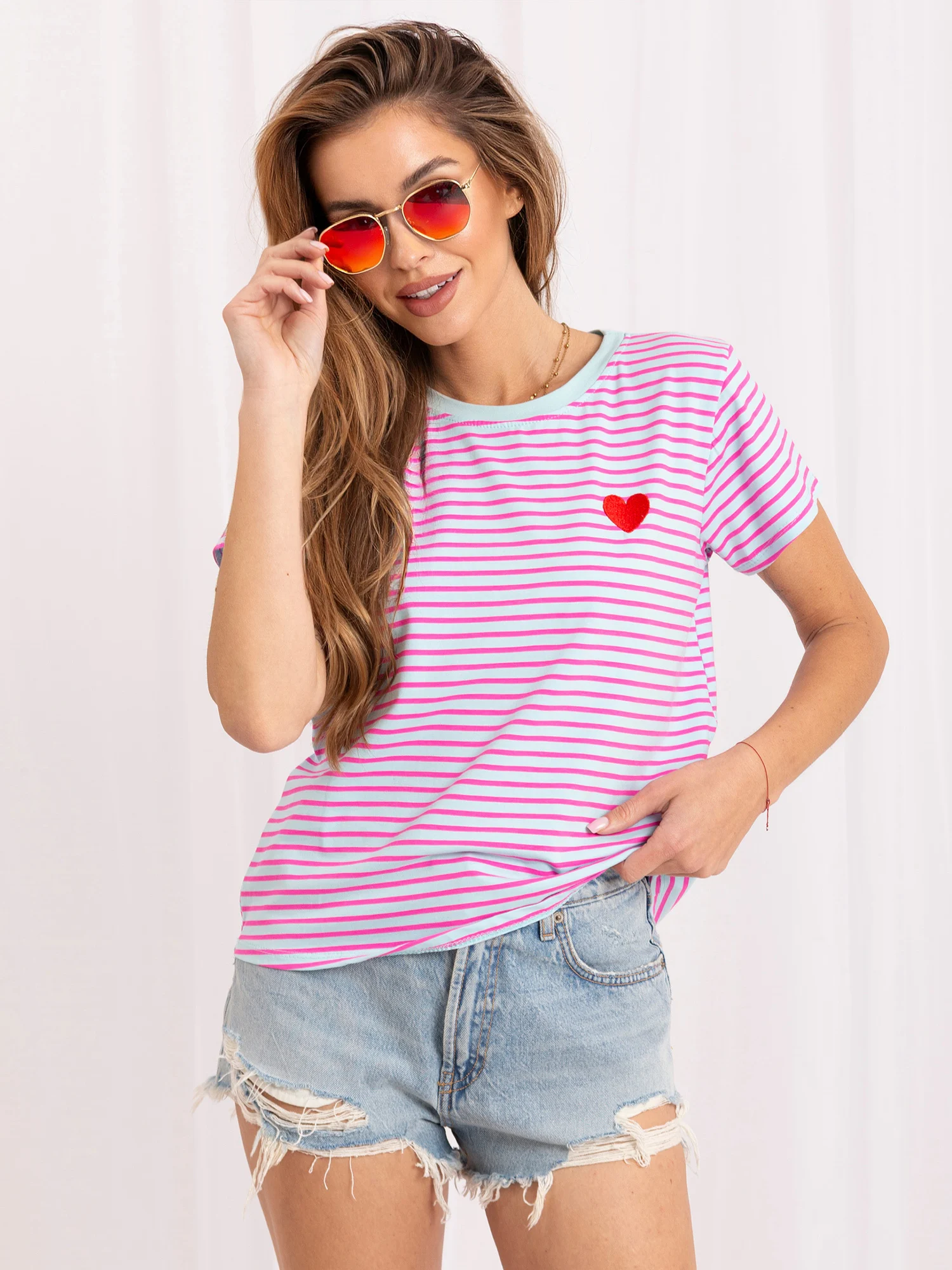 Tricou Dama Mini, Dungi, ITALY MODA, Albastru Casual - imagine 4