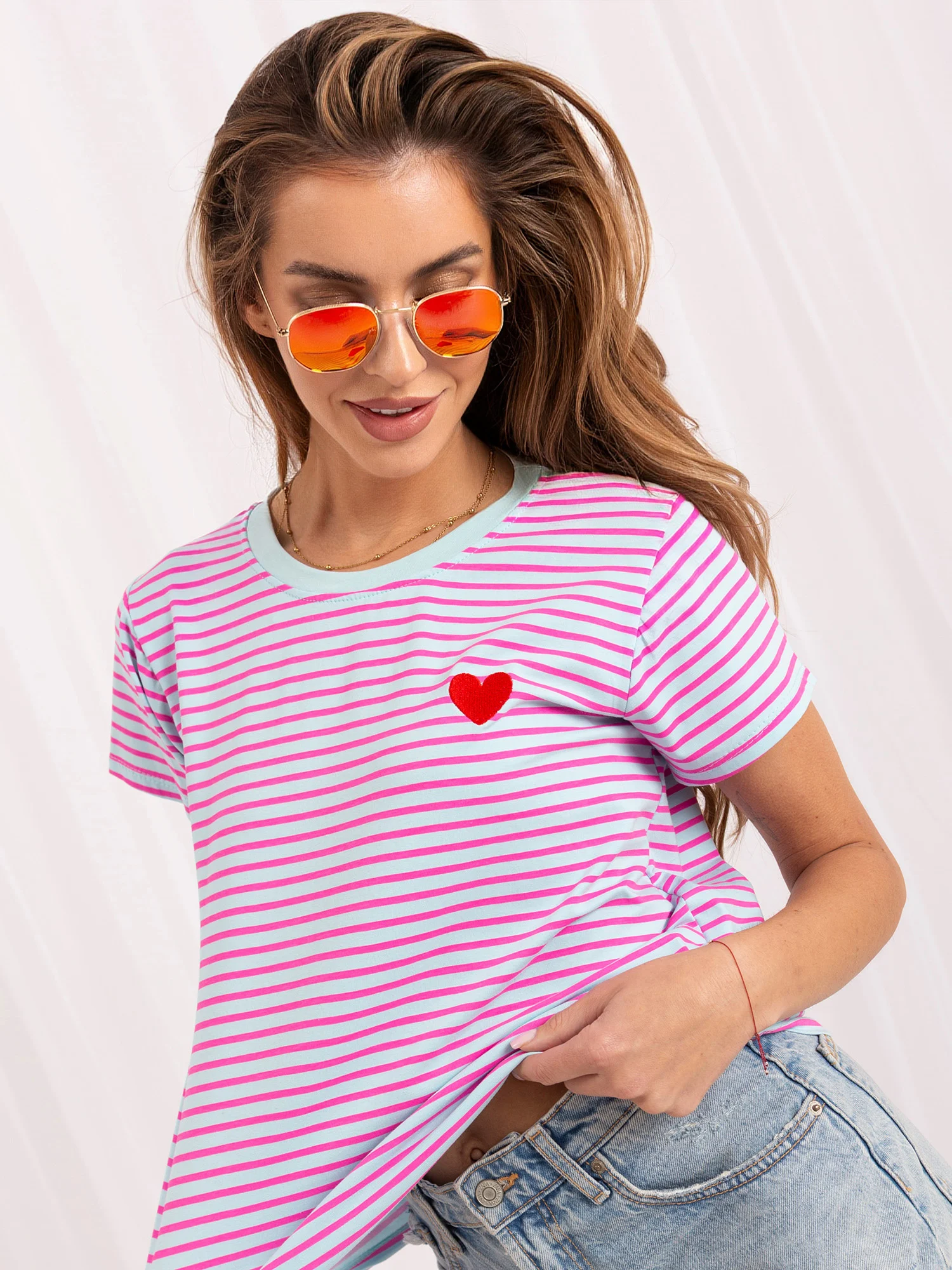 Tricou Dama Mini, Dungi, ITALY MODA, Albastru Casual - imagine 5