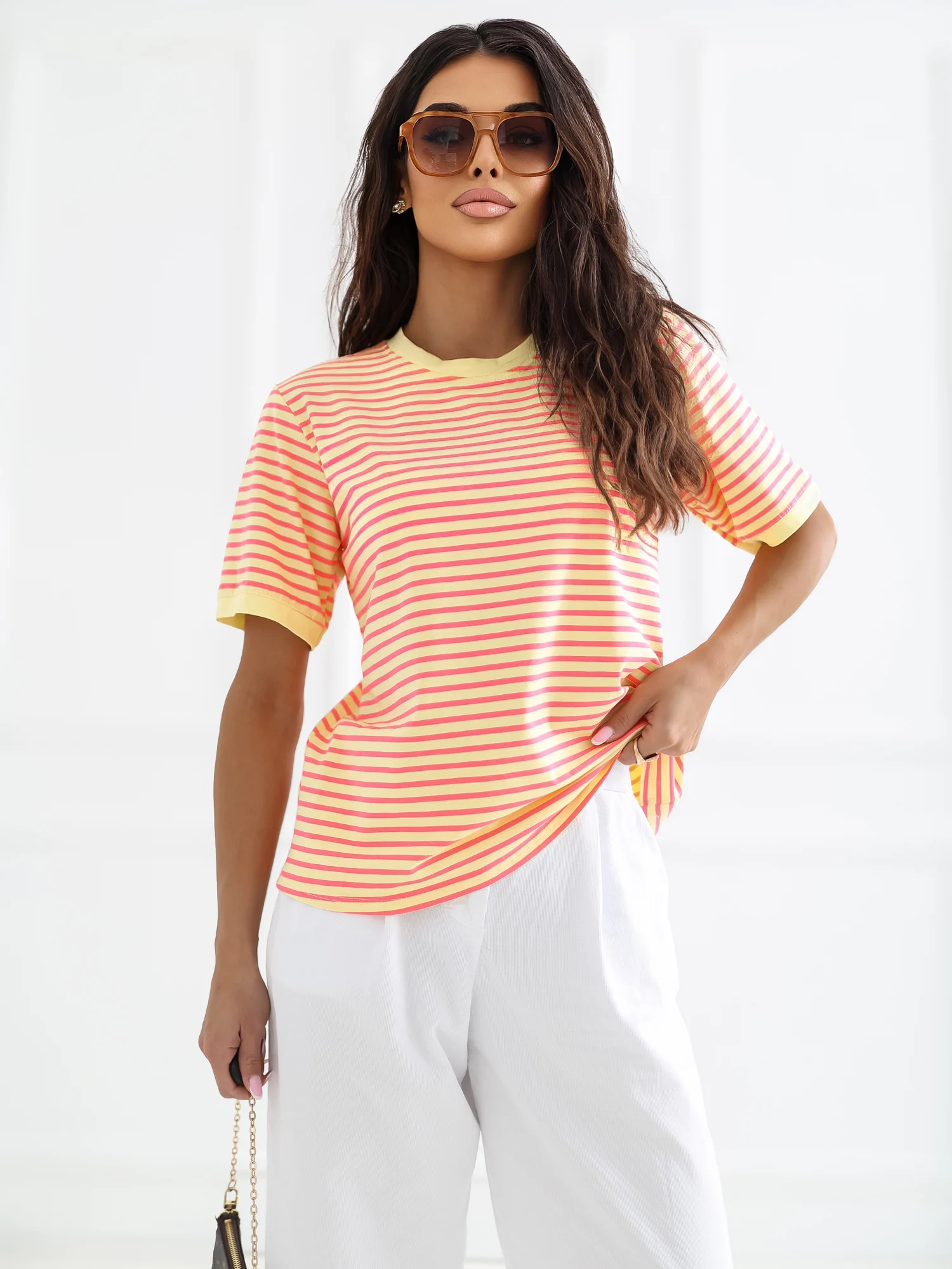 Tricou Dama Mini, Dungi, RUE PARIS, Galben Casual - imagine 4