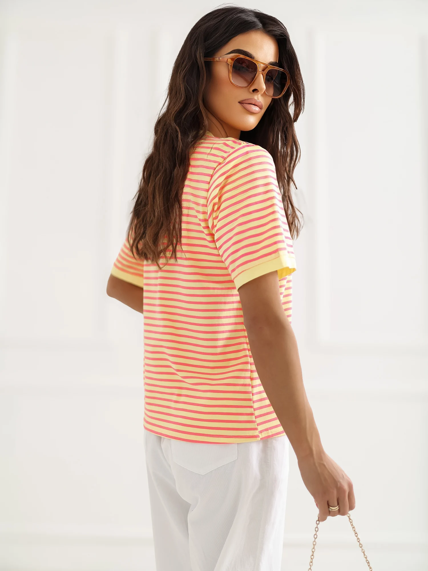 Tricou Dama Mini, Dungi, RUE PARIS, Galben Casual - imagine 5