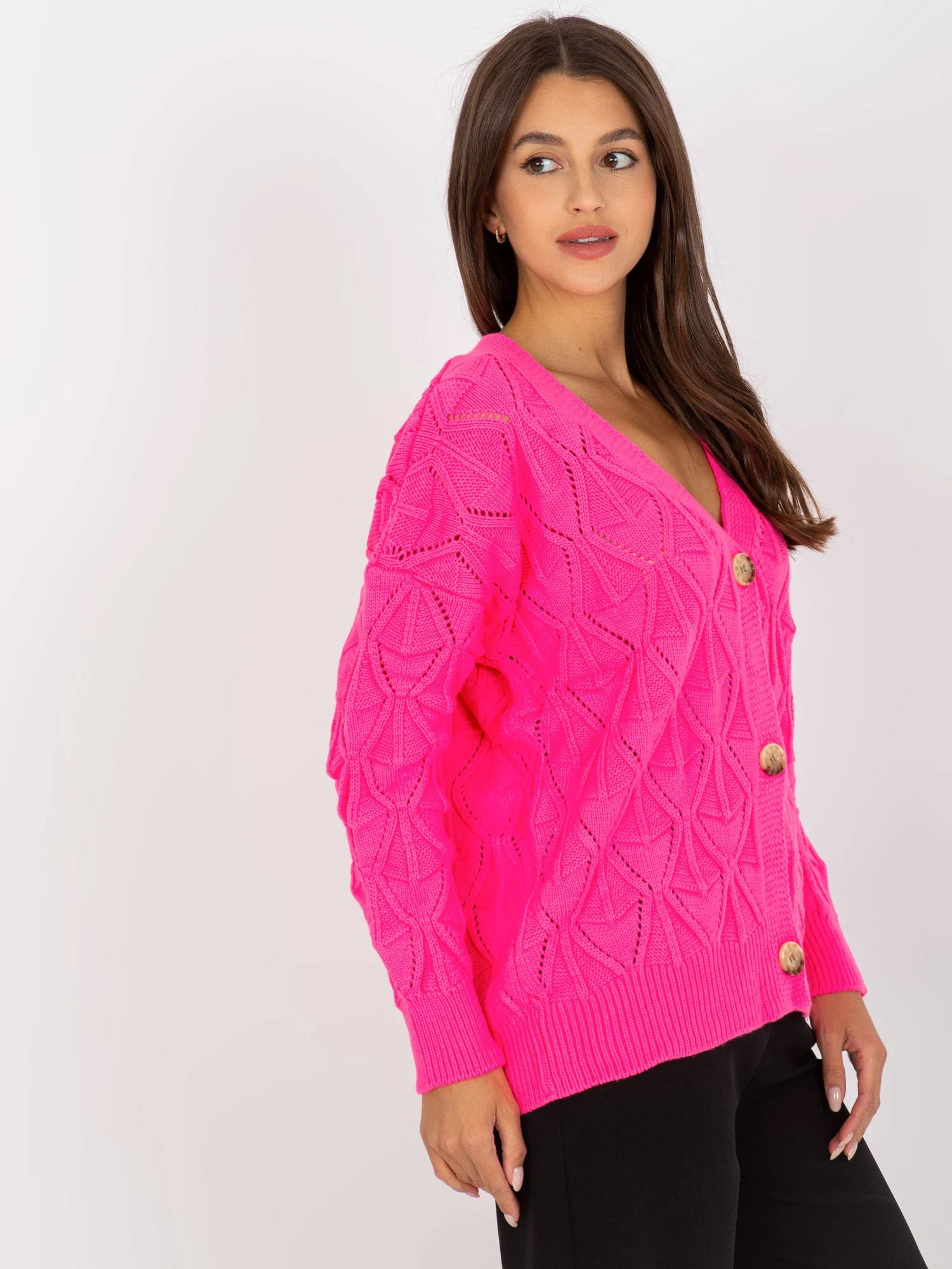 Pulover Dama Geometric, Decolteu in V, RUE PARIS, Roz Eleganta Office - Image 5