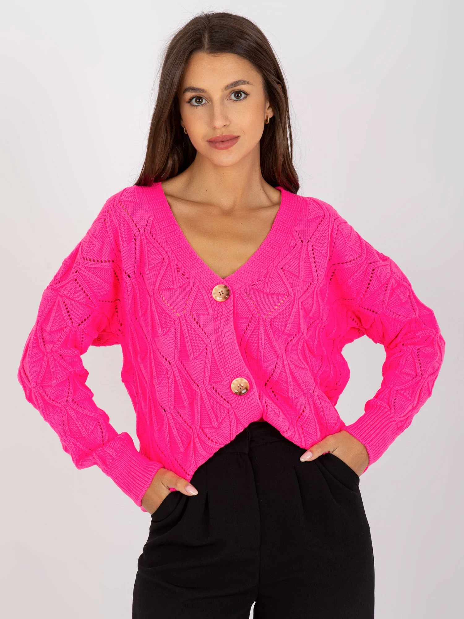 Pulover Dama Geometric, Decolteu in V, RUE PARIS, Roz Eleganta Office - Image 2