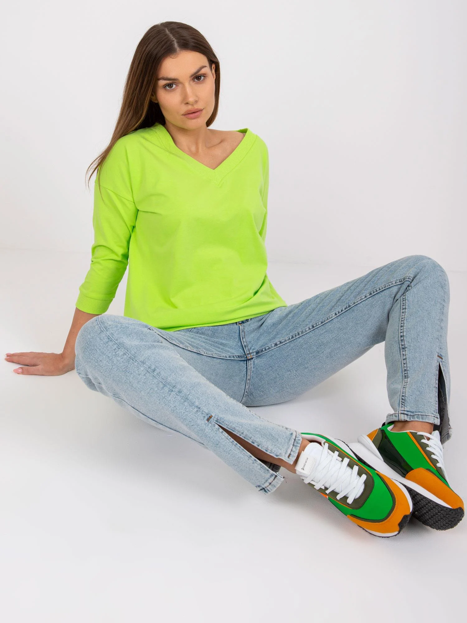 Bluza Dama Maneca 3/4, Decolteu in V, BASIC FEEL GOOD, Verde Eleganta Office - imagine 4