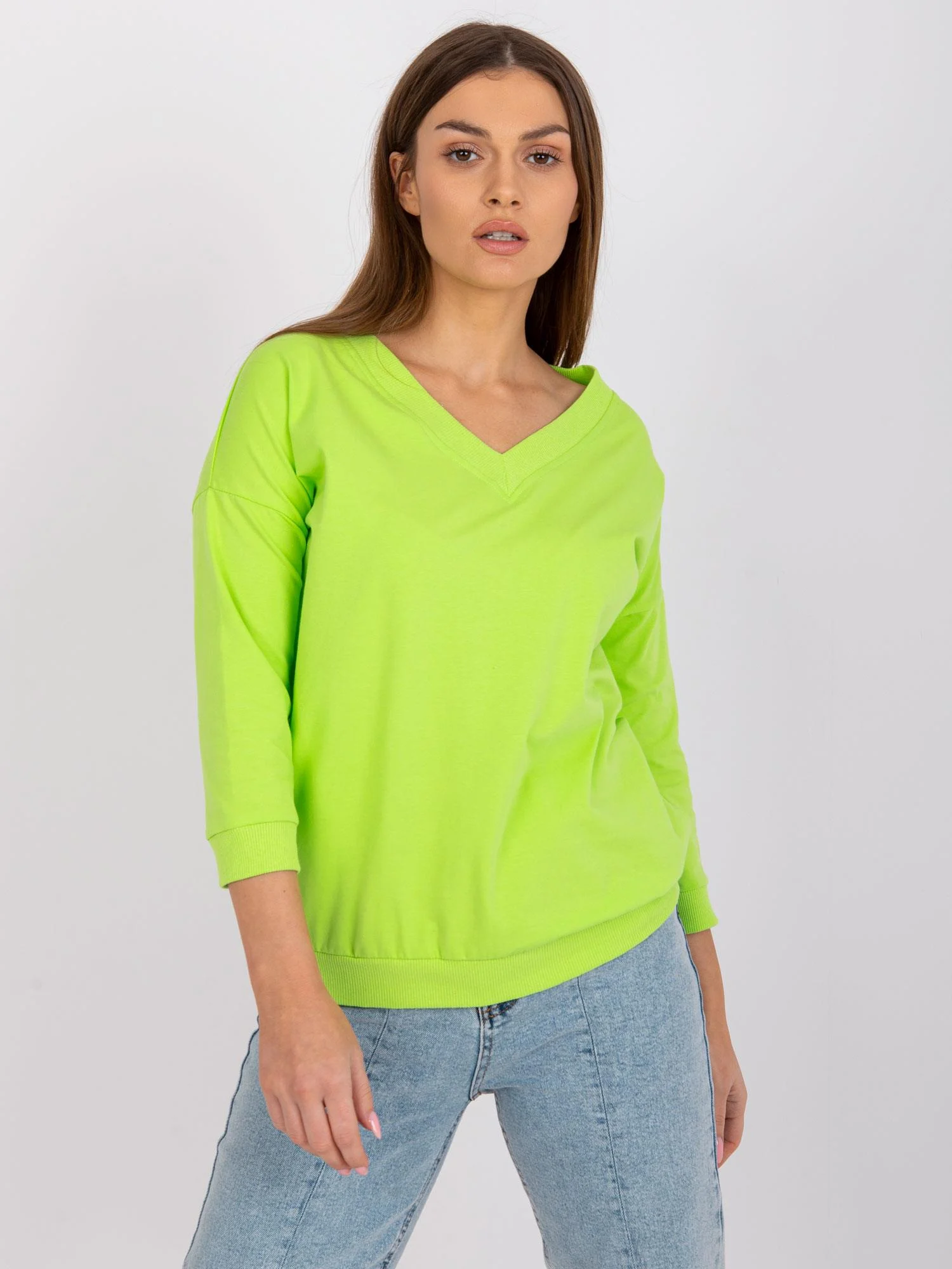 Bluza Dama Maneca 3/4, Decolteu in V, BASIC FEEL GOOD, Verde Eleganta Office - imagine 3