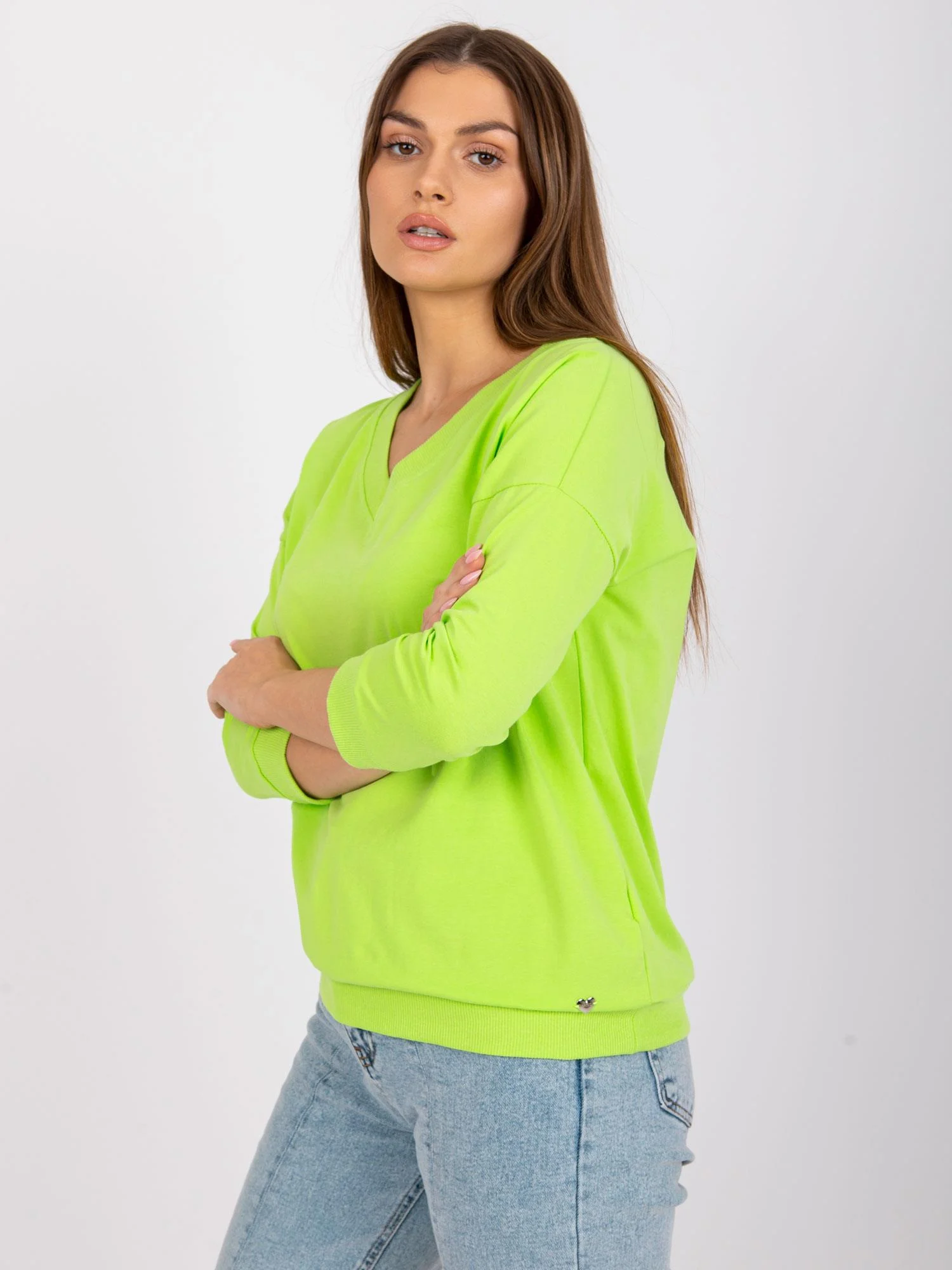Bluza Dama Maneca 3/4, Decolteu in V, BASIC FEEL GOOD, Verde Eleganta Office - imagine 5