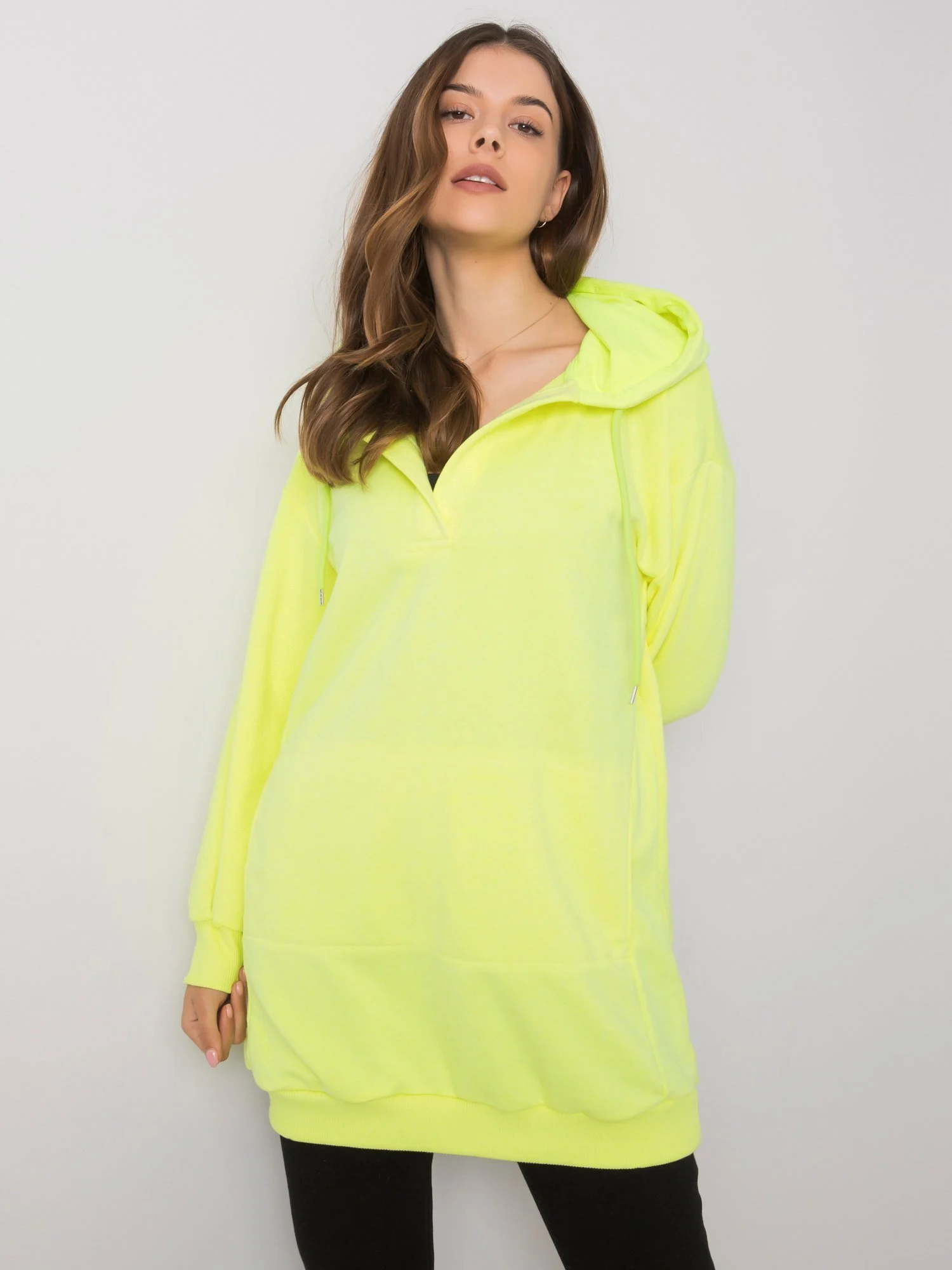 Hanorac Dama Maneca lunga, Decolteu in V, ex moda, Galben Casual - imagine 5