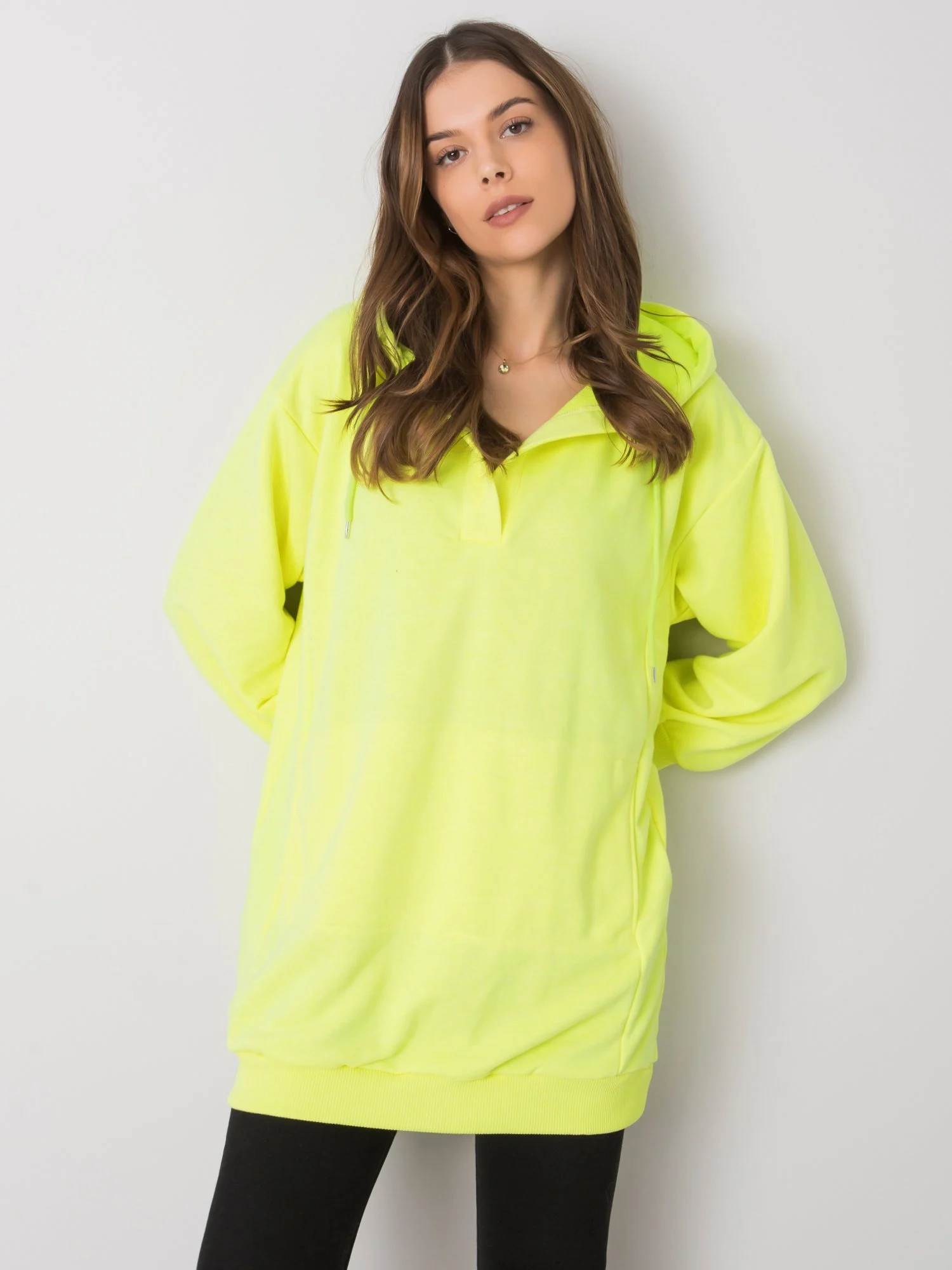 Hanorac Dama Maneca lunga, Decolteu in V, ex moda, Galben Casual - imagine 3