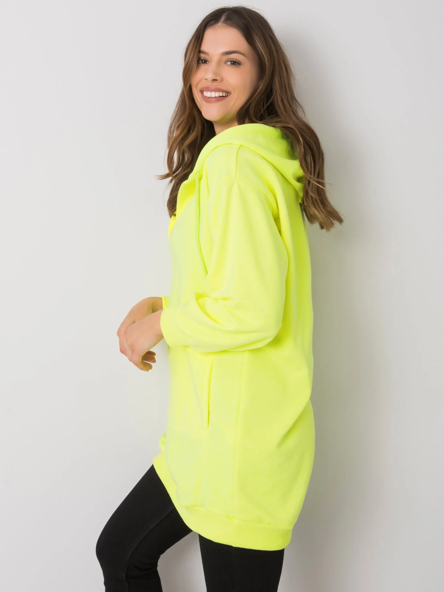 Hanorac Dama Maneca lunga, Decolteu in V, ex moda, Galben Casual - imagine 4