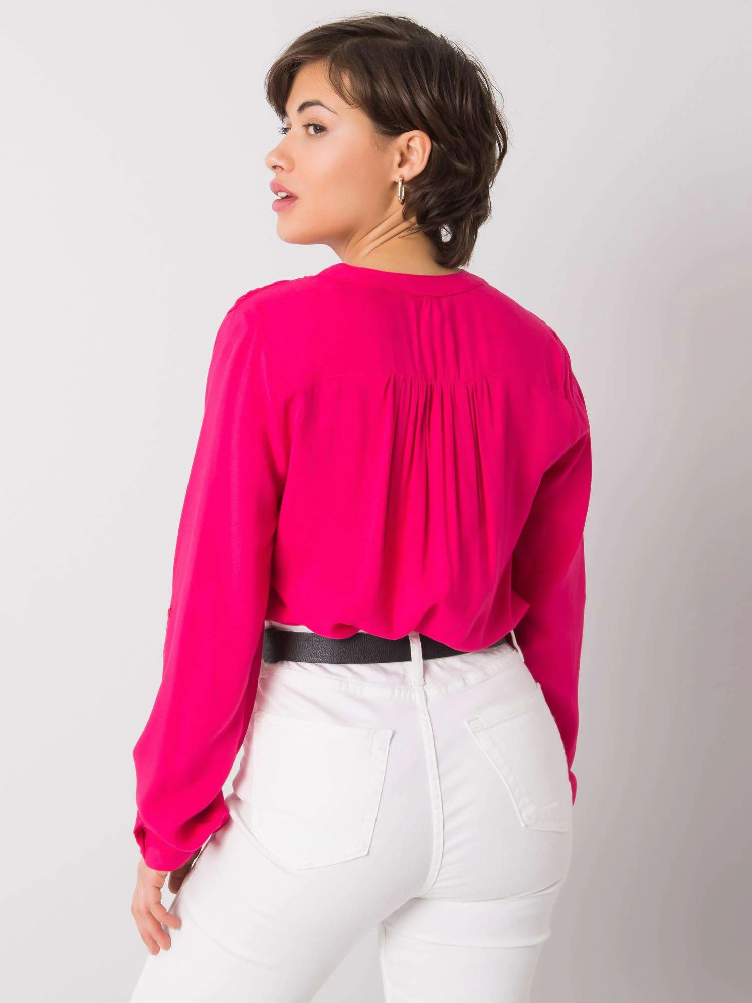 Camasa Dama Maneca lunga, Decolteu in V, RUE PARIS, Fucsia Eleganta Office - imagine 2