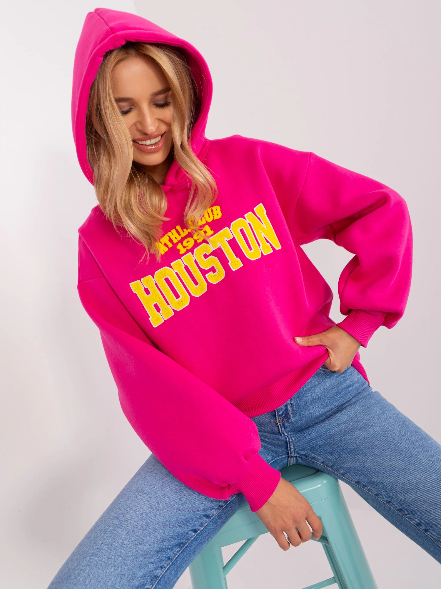 Hanorac Dama Maneca lunga, Guler inalt, Wow Donna, Fucsia Casual - imagine 5