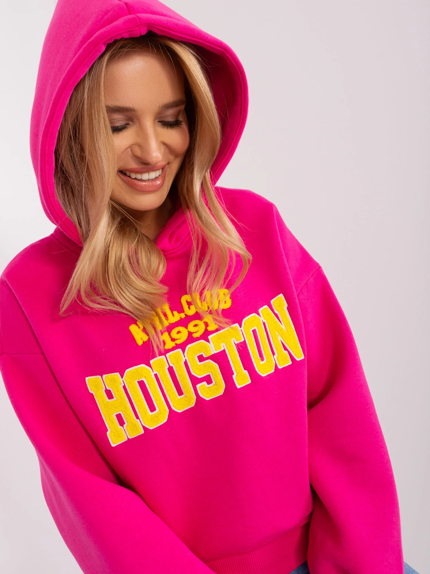 Hanorac Dama Maneca lunga, Guler inalt, Wow Donna, Fucsia Casual - imagine 8