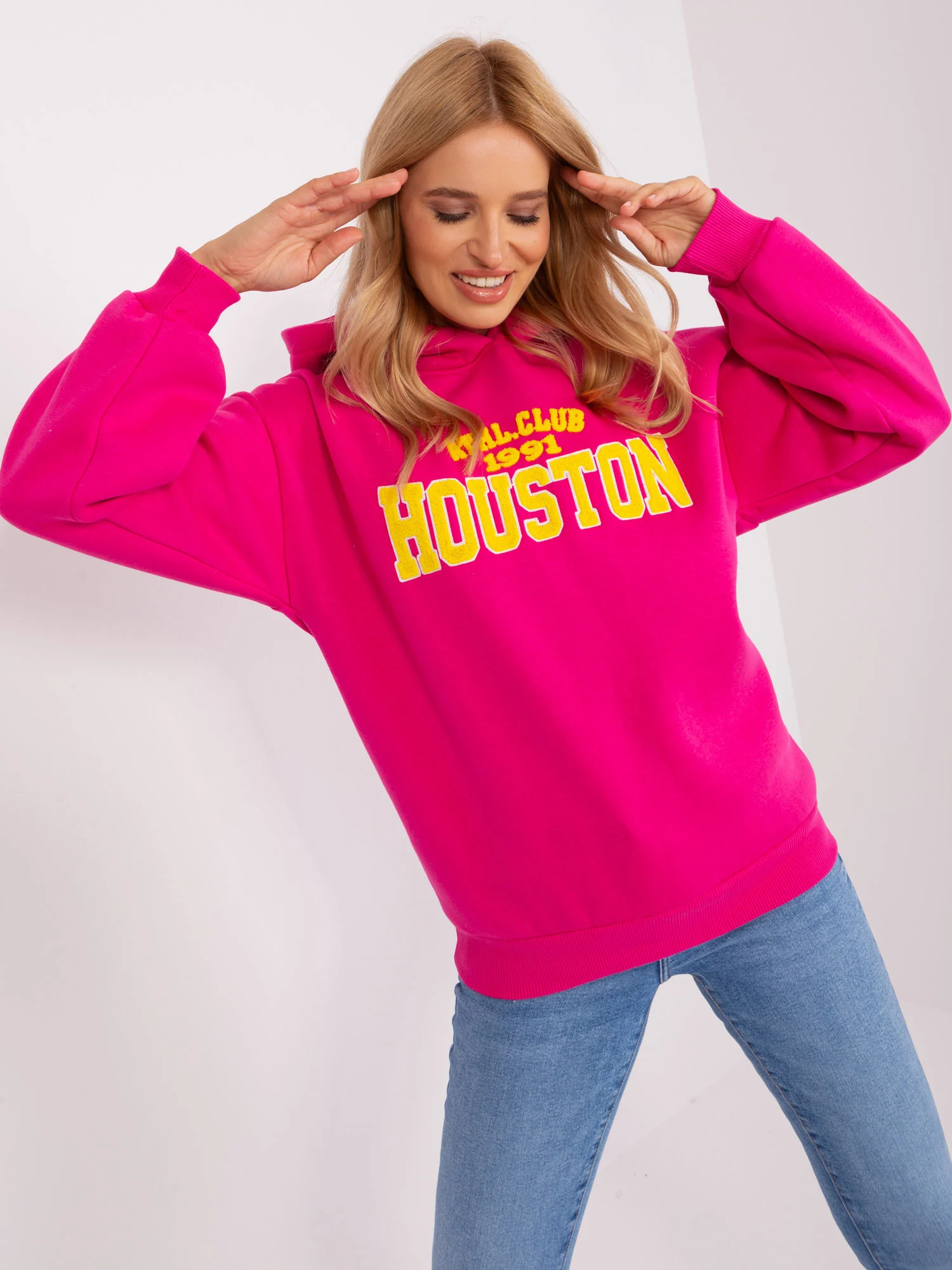 Hanorac Dama Maneca lunga, Guler inalt, Wow Donna, Fucsia Casual - imagine 7