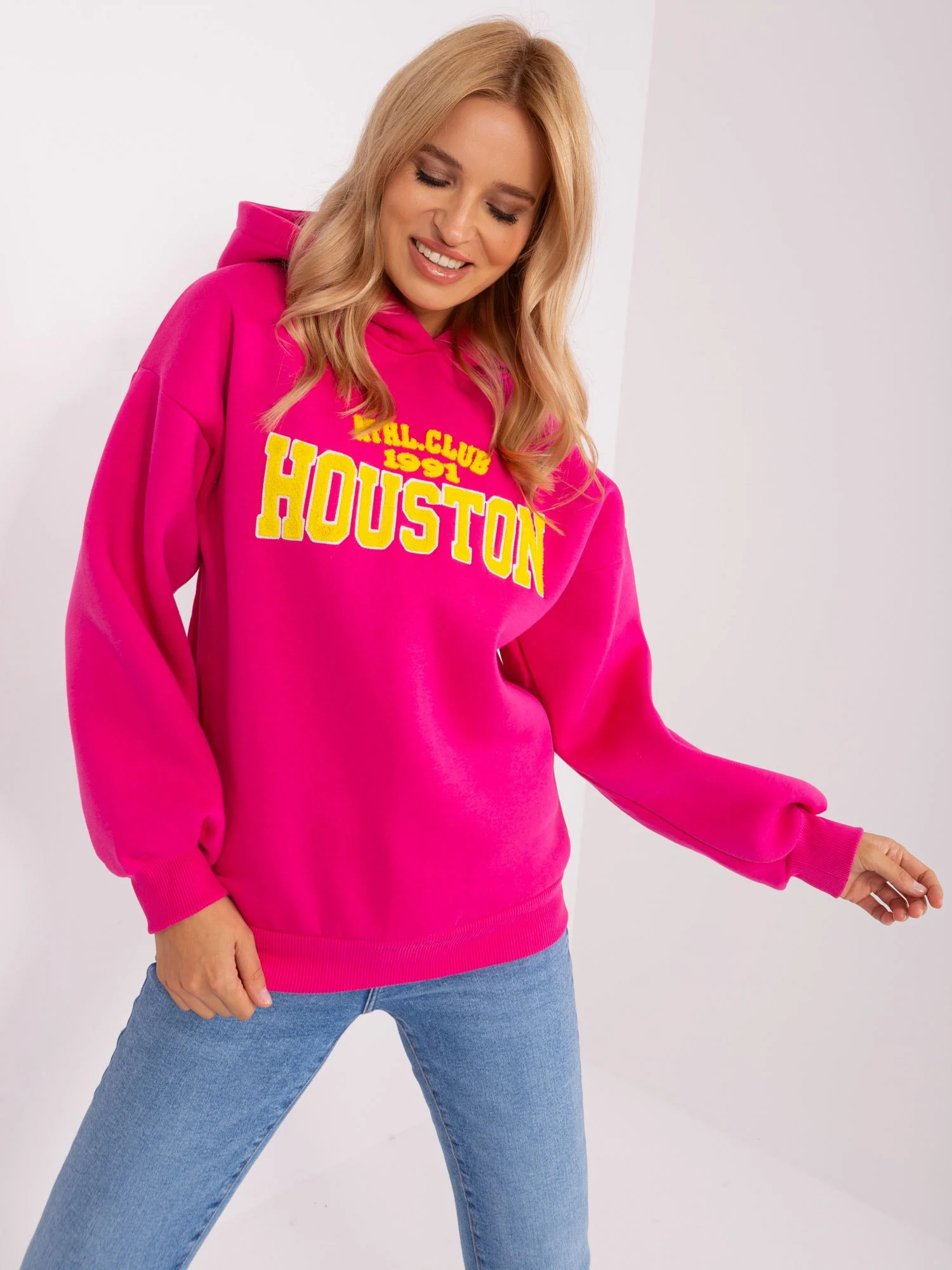 Hanorac Dama Maneca lunga, Guler inalt, Wow Donna, Fucsia Casual - imagine 3