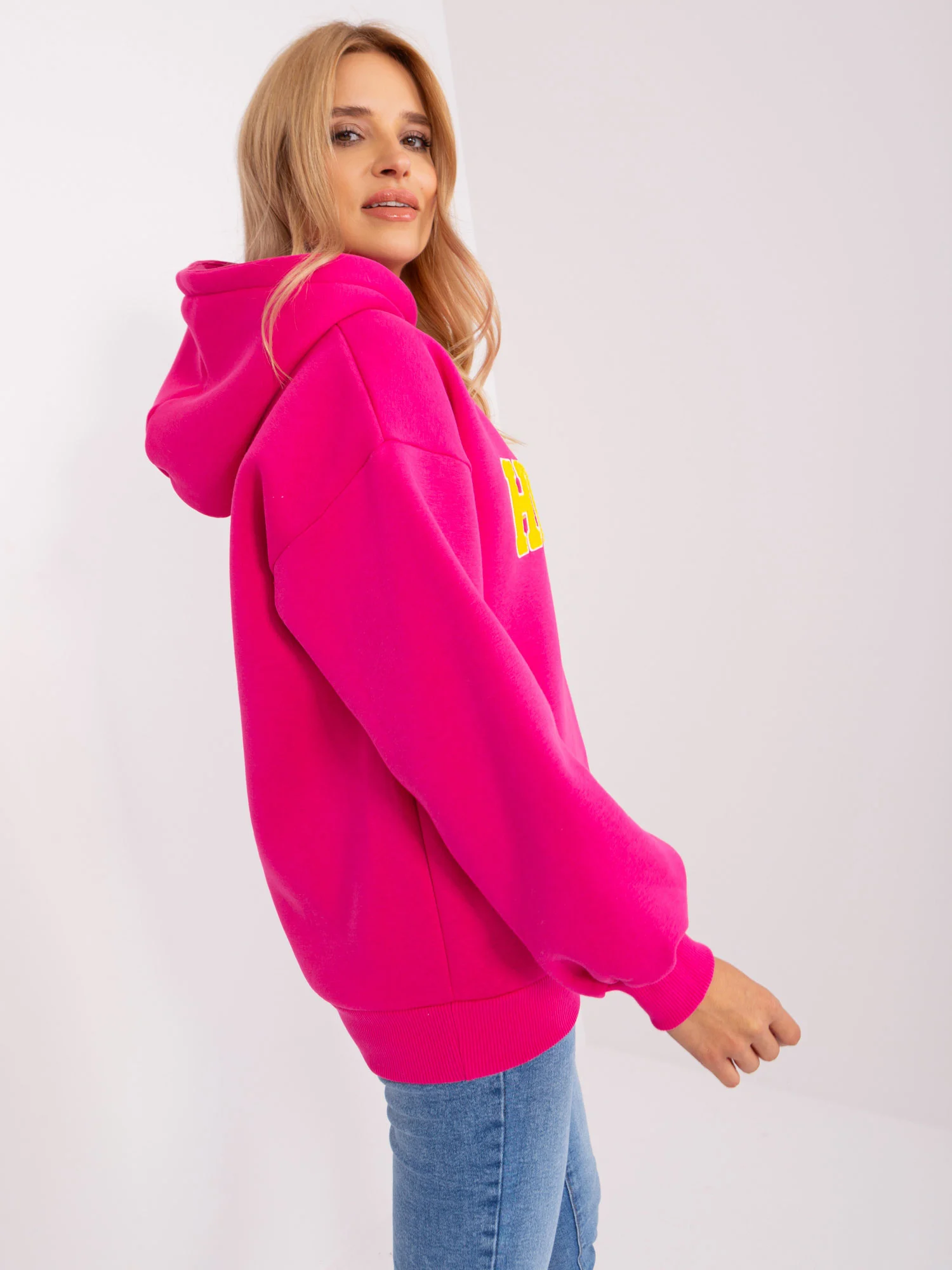 Hanorac Dama Maneca lunga, Guler inalt, Wow Donna, Fucsia Casual - imagine 6
