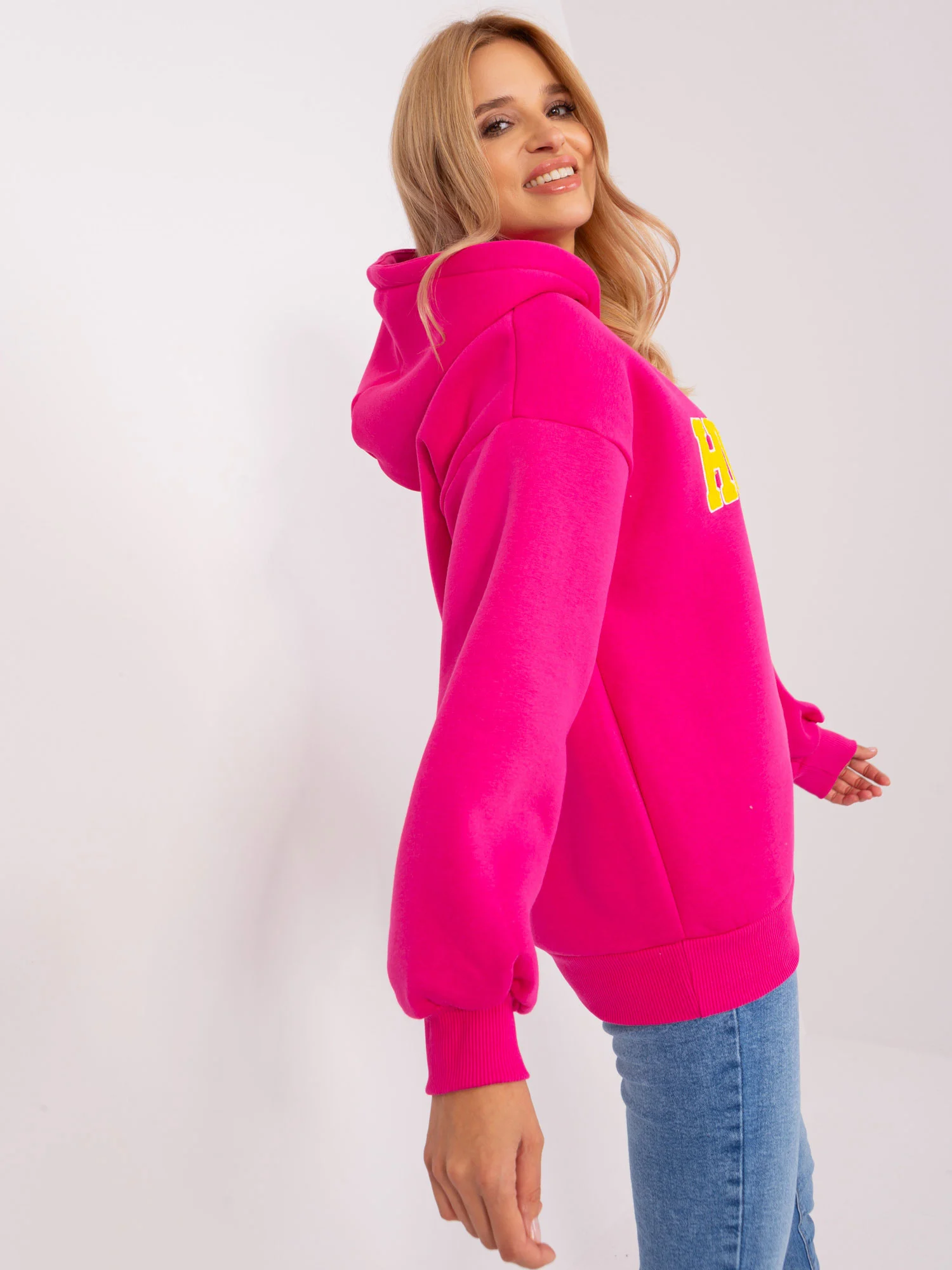 Hanorac Dama Maneca lunga, Guler inalt, Wow Donna, Fucsia Casual - imagine 4